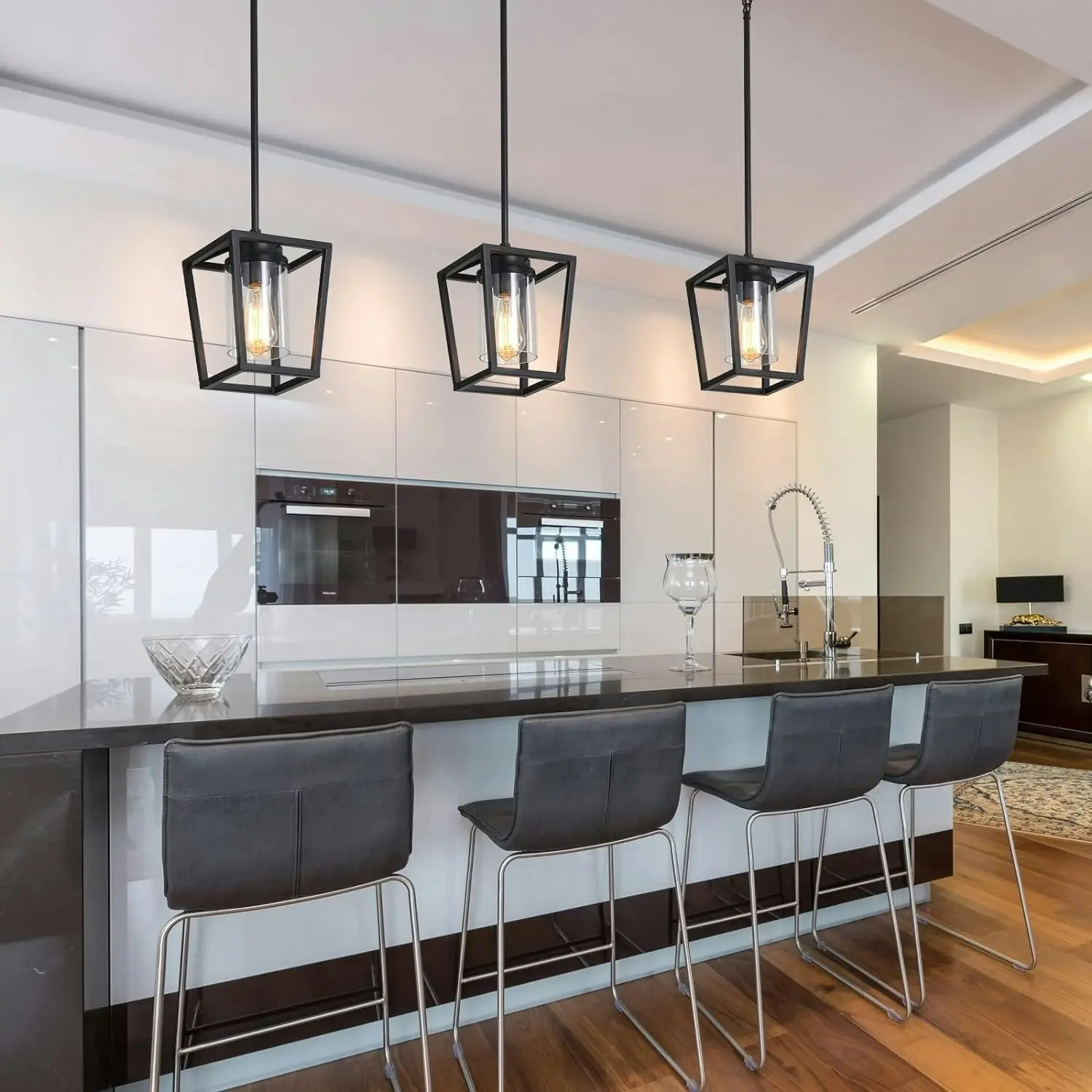 Pendant Lighting Kitchen Island Black Glass Cage