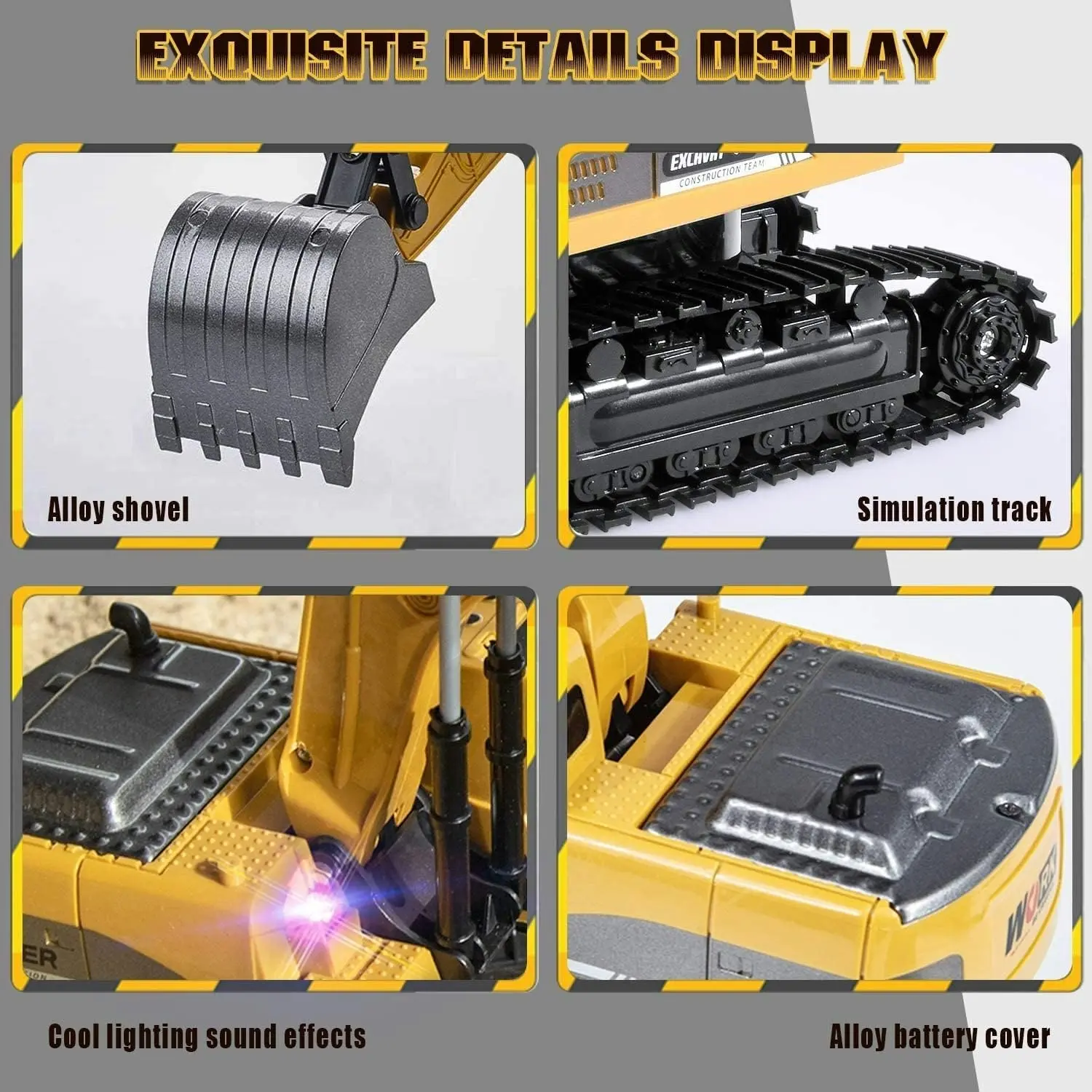 Remote Control Excavator Truck, 6 Channel Full Functional Rechargeable RC Toy Truck, 1/24 Scale