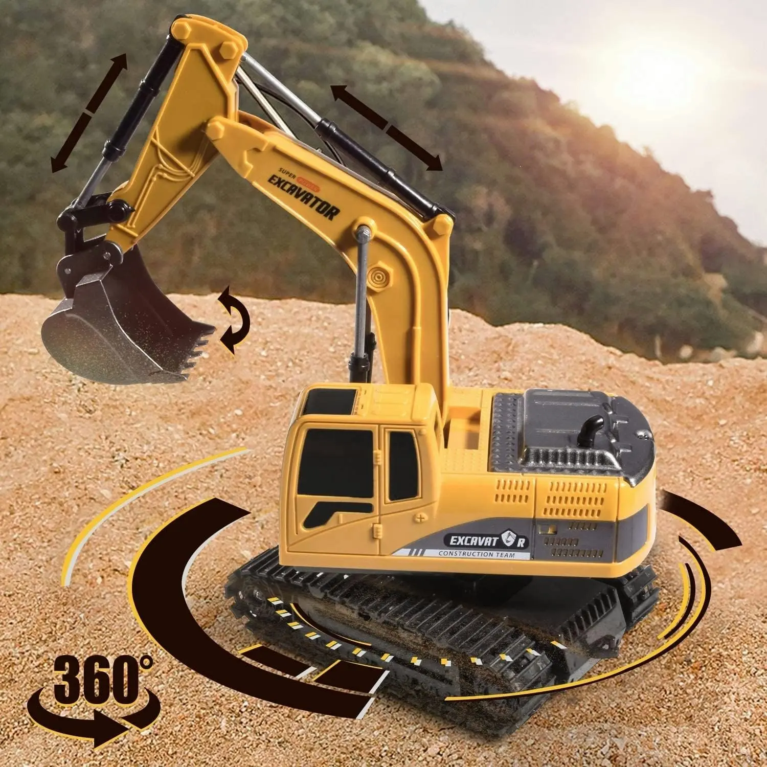 Remote Control Excavator Truck, 6 Channel Full Functional Rechargeable RC Toy Truck, 1/24 Scale