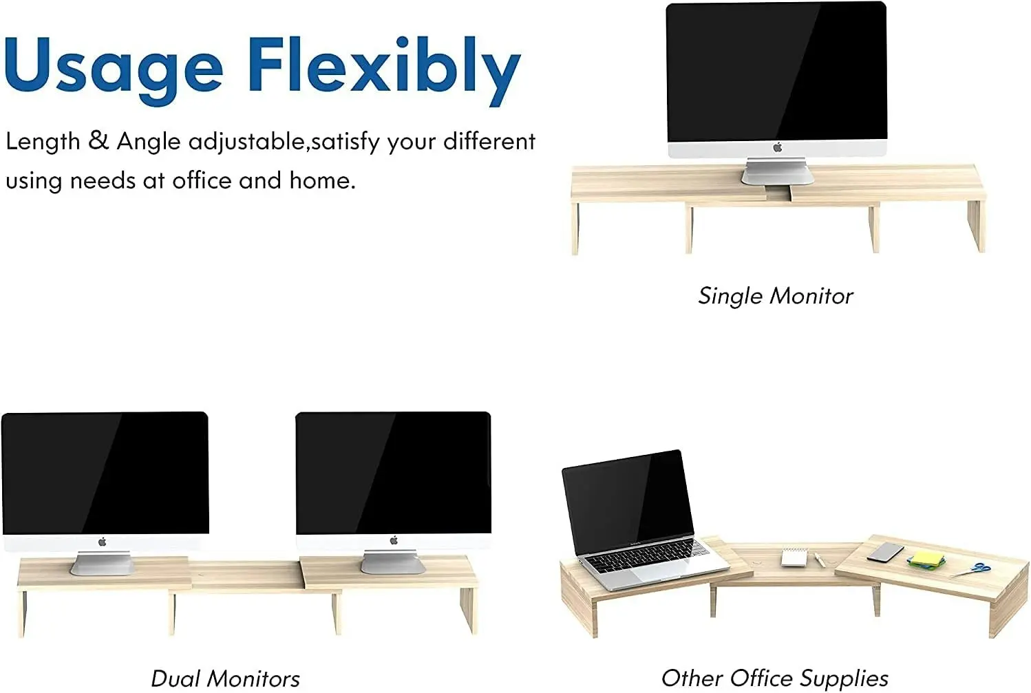 3 x Adjustable Computer monitor stand riser (Brown)