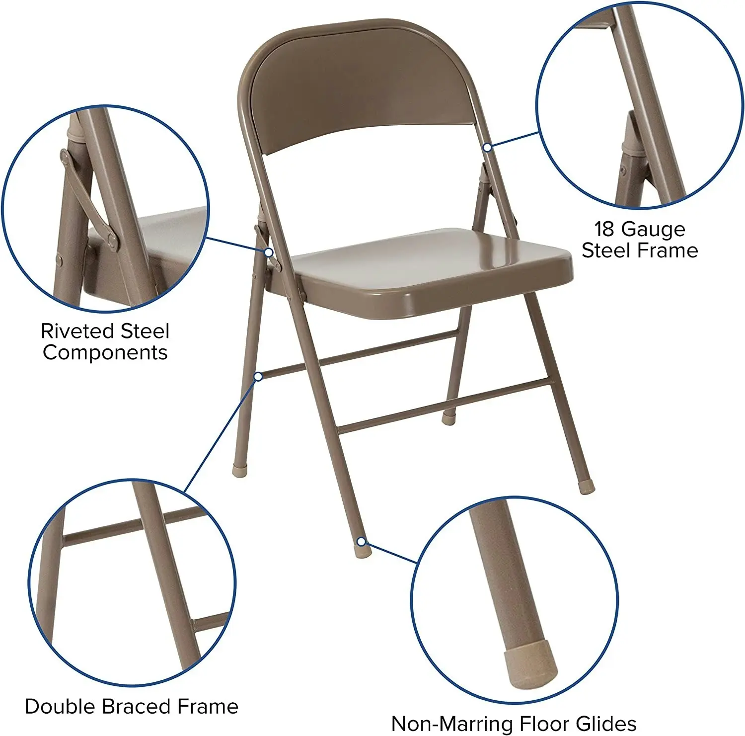 4 Pack Double Braced Folding Chair, Metal, (Beige)