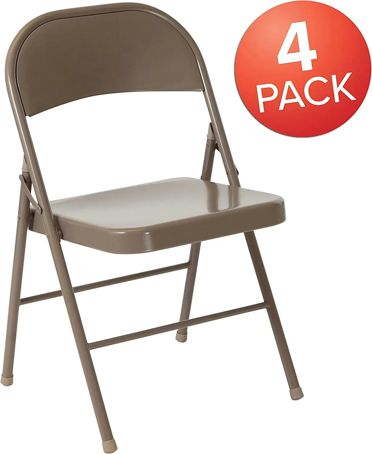 4 Pack Double Braced Folding Chair, Metal, (Beige)