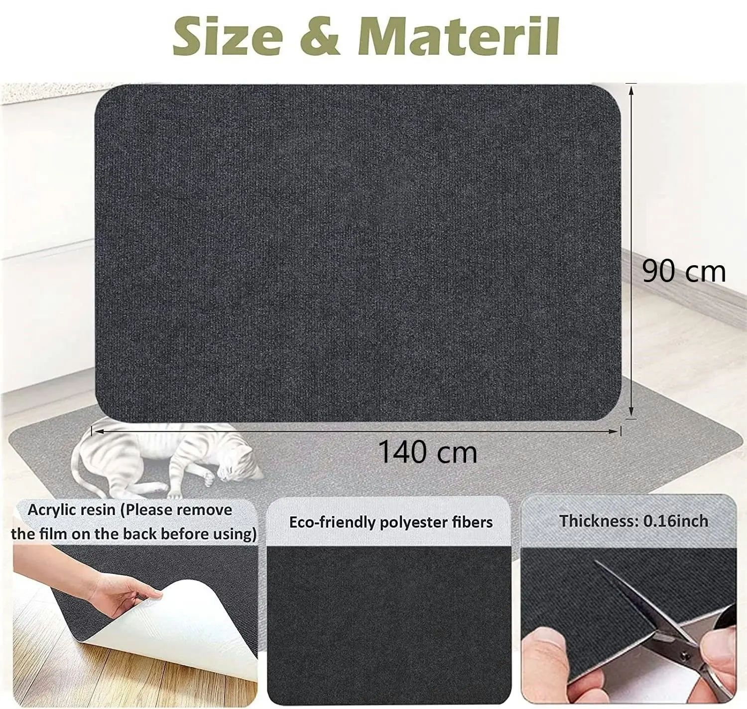 Chair Mat for Rolling Chair,90x140cm, Folded Package (Black)