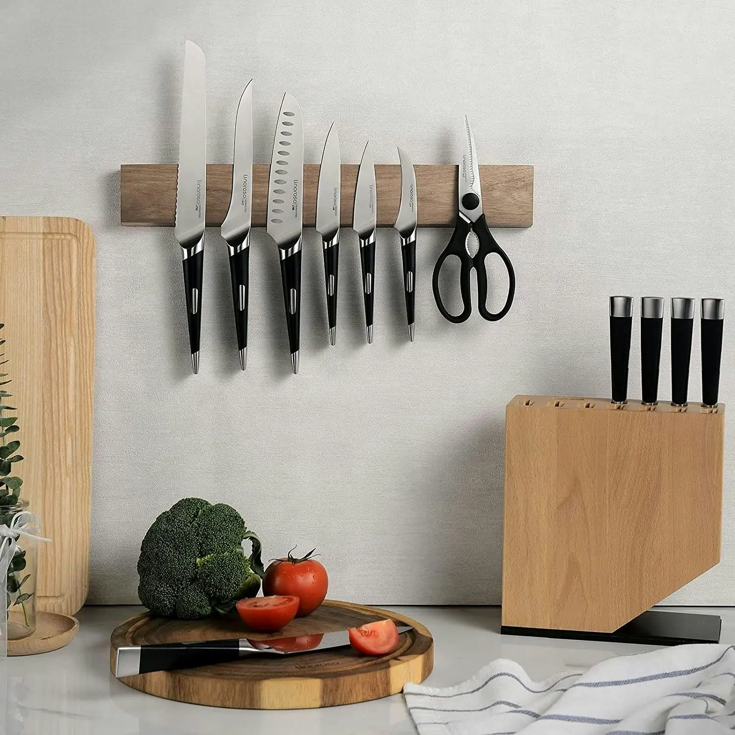 Magnetic Knife Holder 42cm Acacia Wood Strip Rack Kitchen Knives Tools