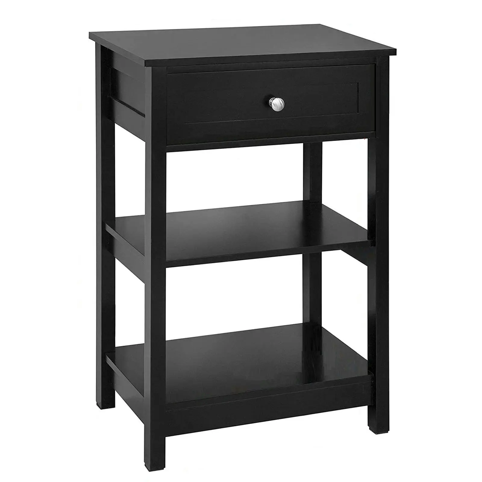 VIKUS Black Bedside Table with 1 Drawer and 2 Shelves