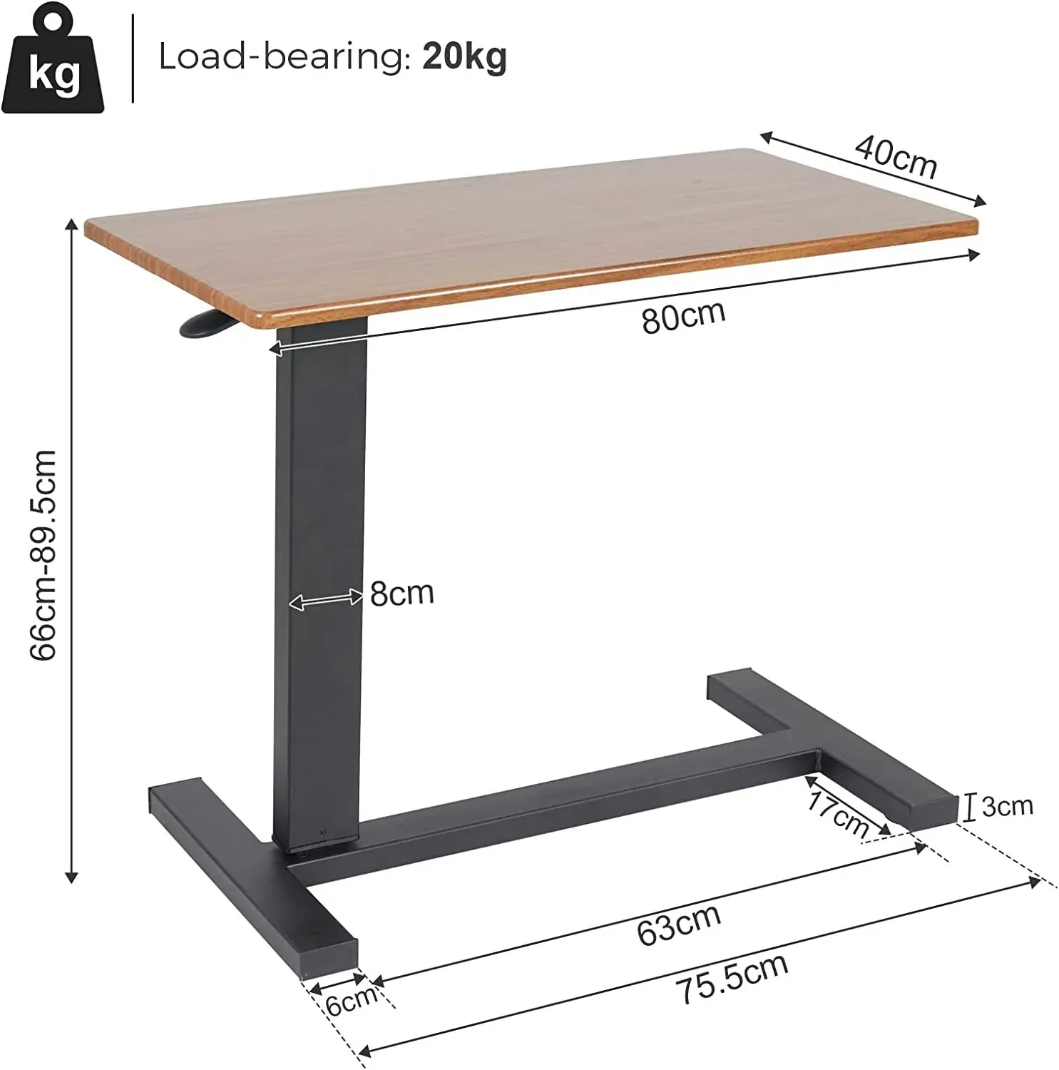 C Shape Side Table, Adjustable Height