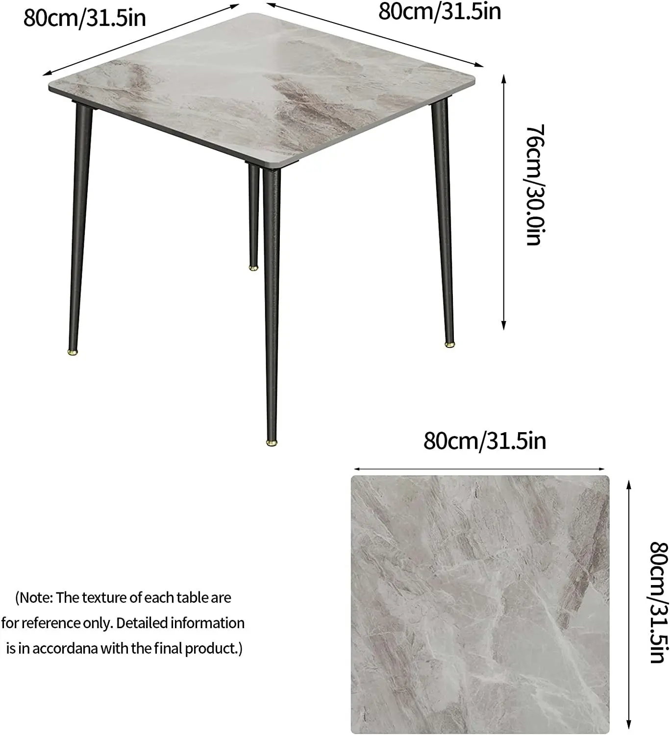 Square Dining table made of Marble (Grey) 80cm