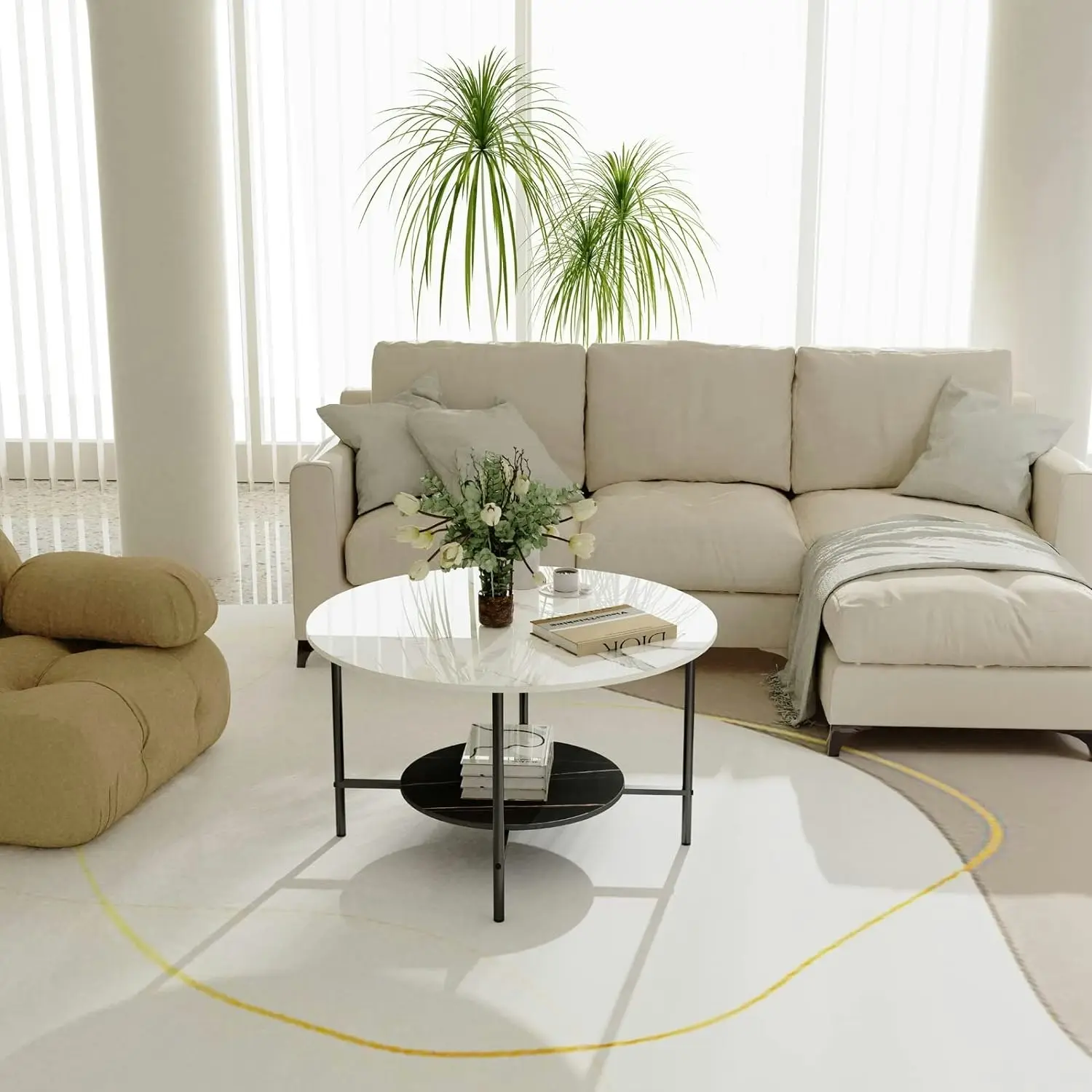 Round Coffee Table Marble Table 2-Tier 80cm