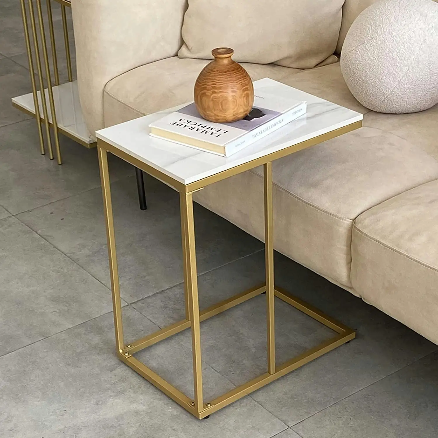 C shape Bedside table, Marble (Gold)