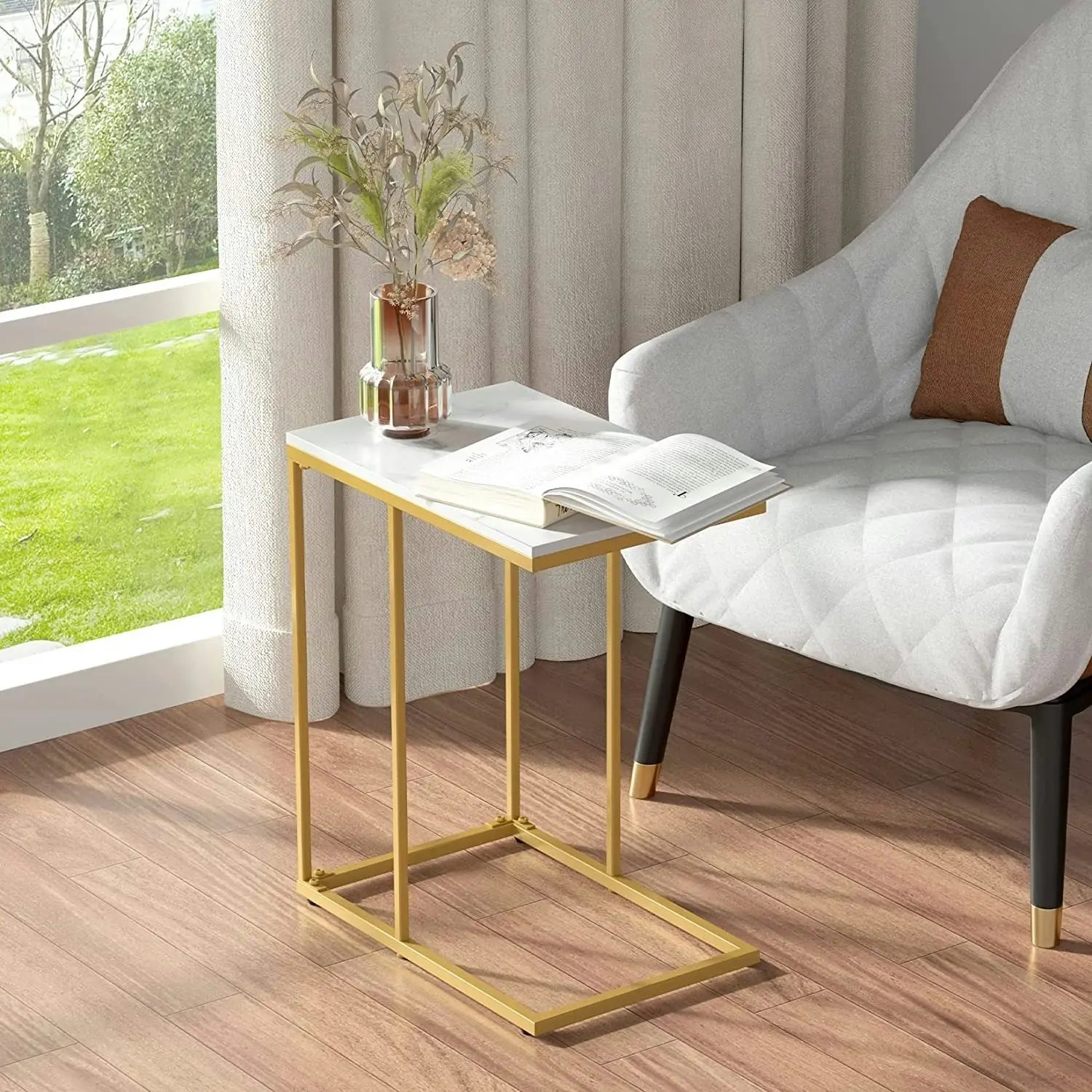 C shape Bedside table, Marble (Gold)