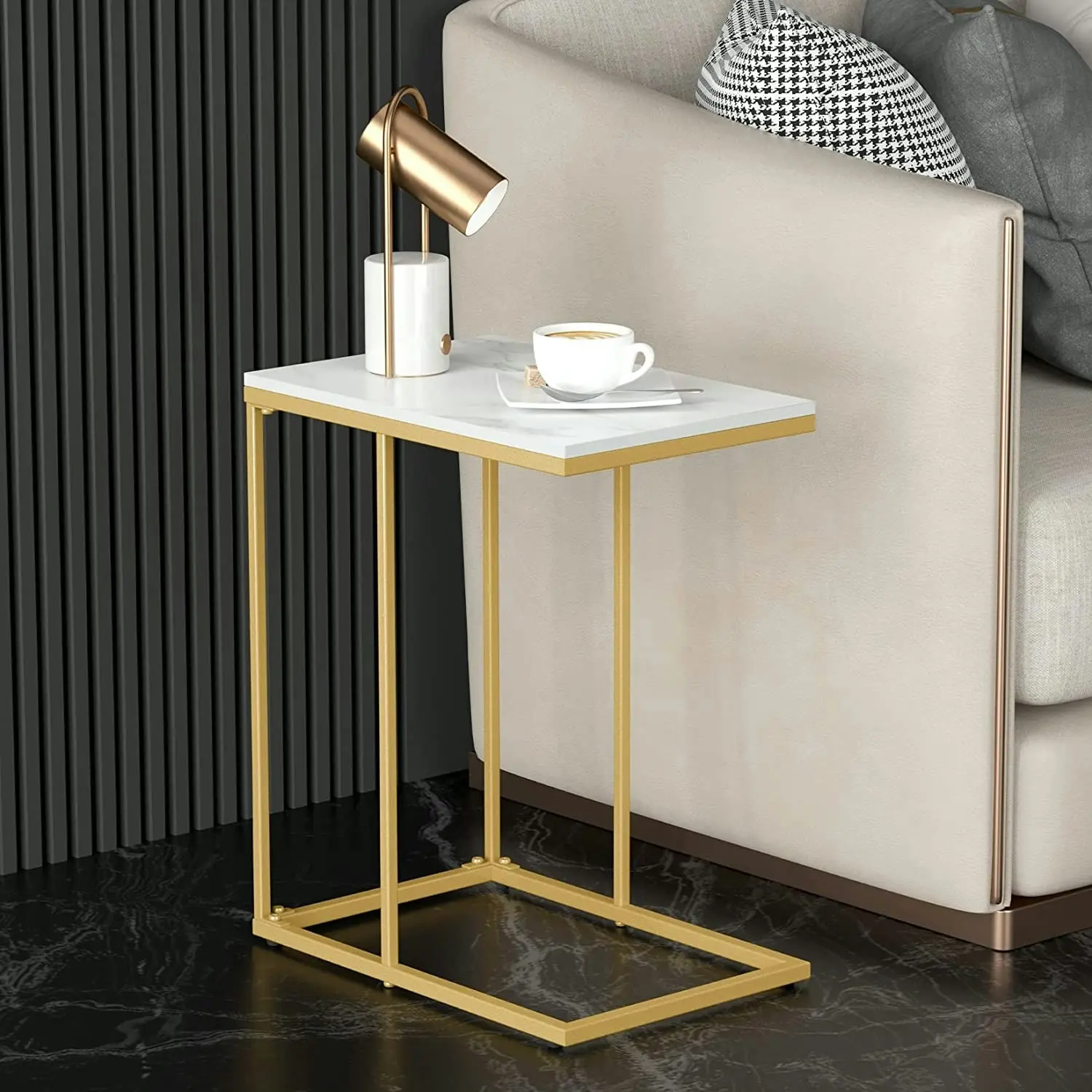 C shape Bedside table, Marble (Gold)