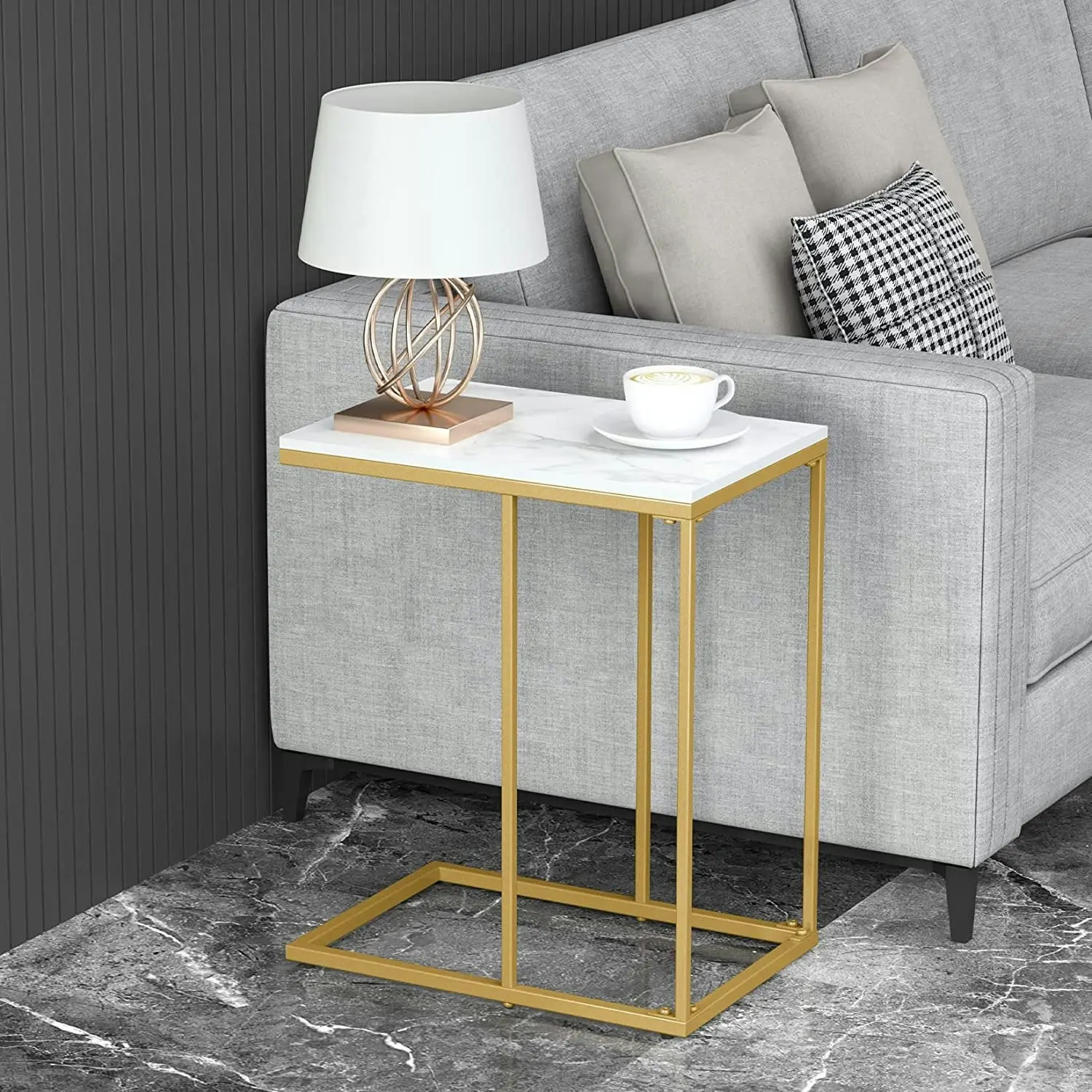 C shape Bedside table, Marble (Gold)