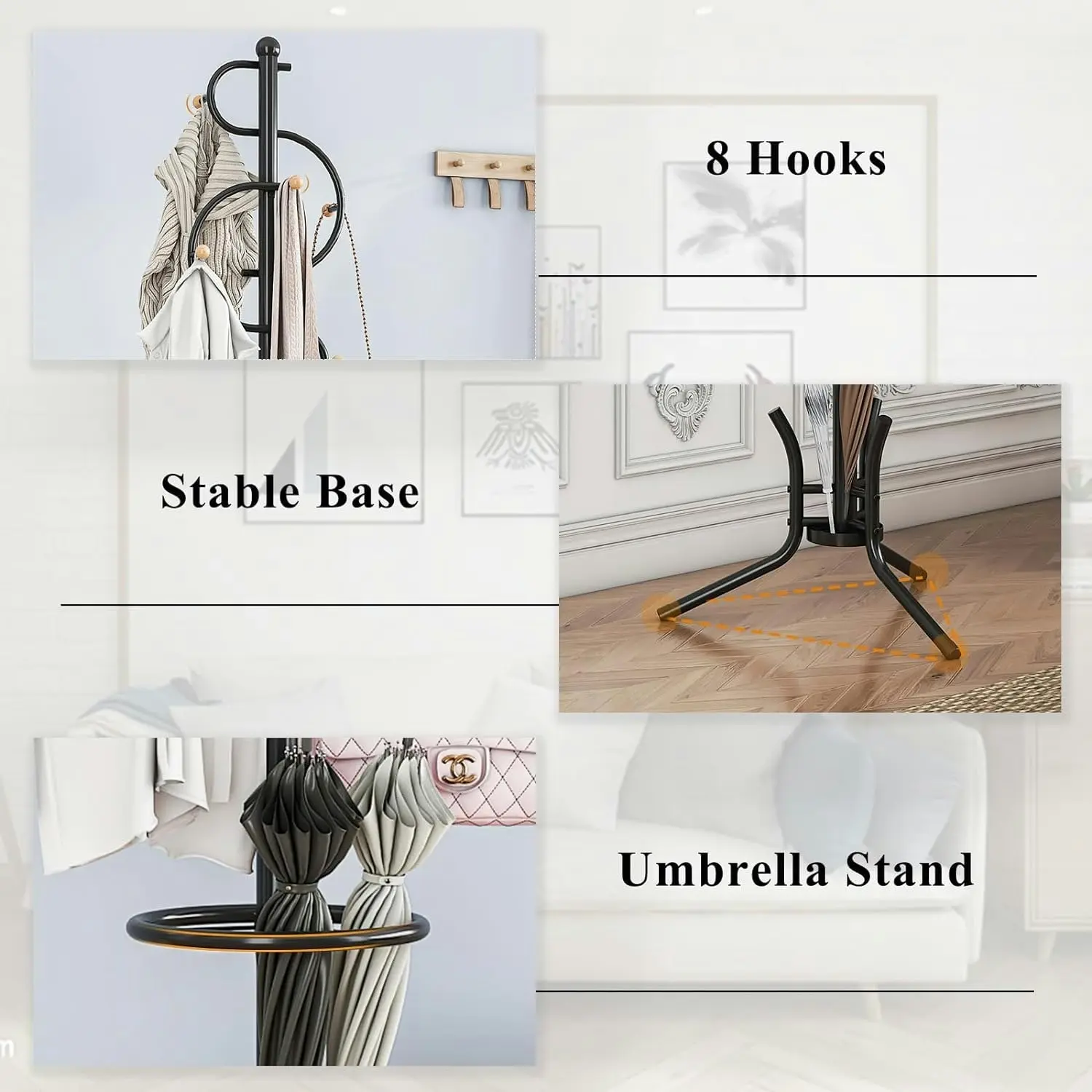 Coat Racks Freestanding Umbrella Holder 8 Hooks