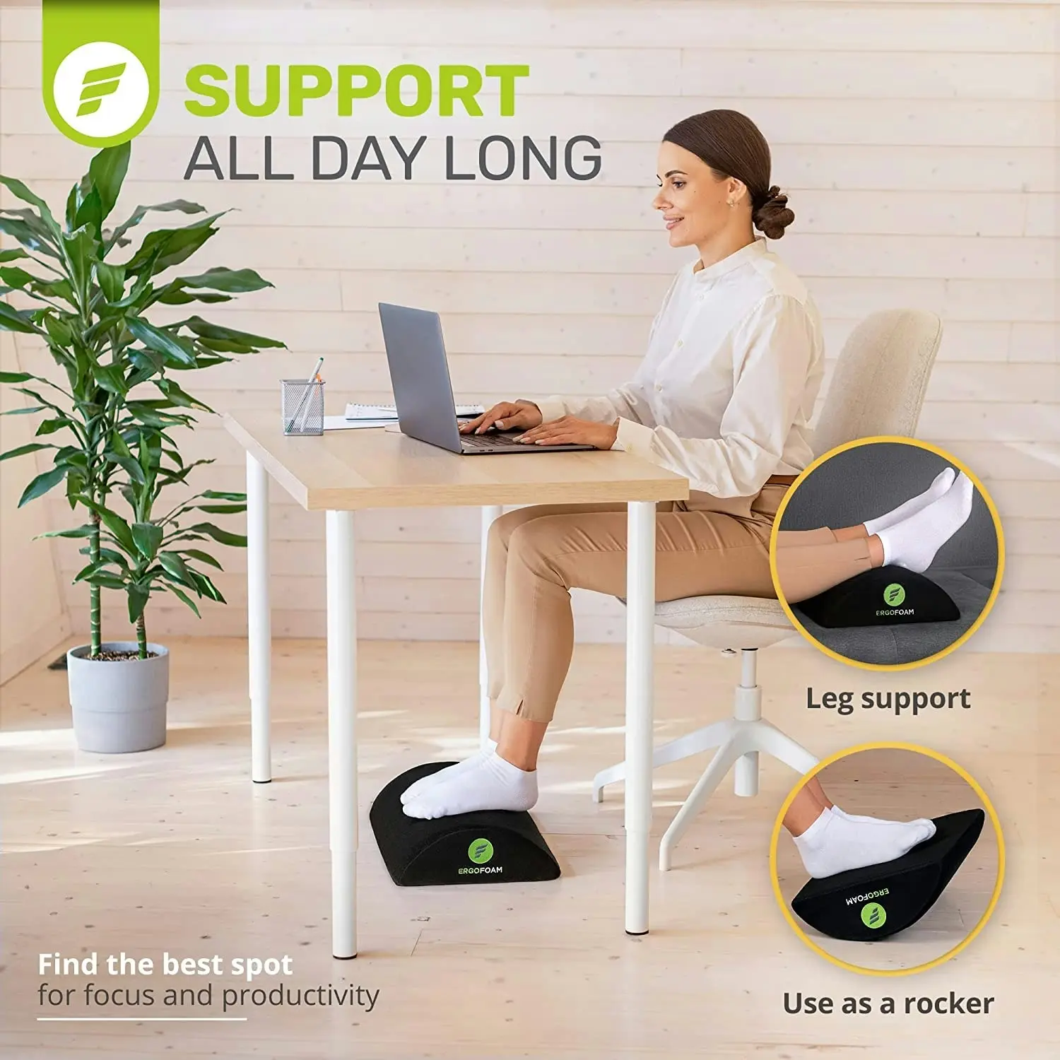 Ergonomic Foot Rest Under Desk | Velvet Soft Foam Footrest for Desk | Comfort for Lumbar, Back, Knee Pain | Foot Stool Rocker (Black)