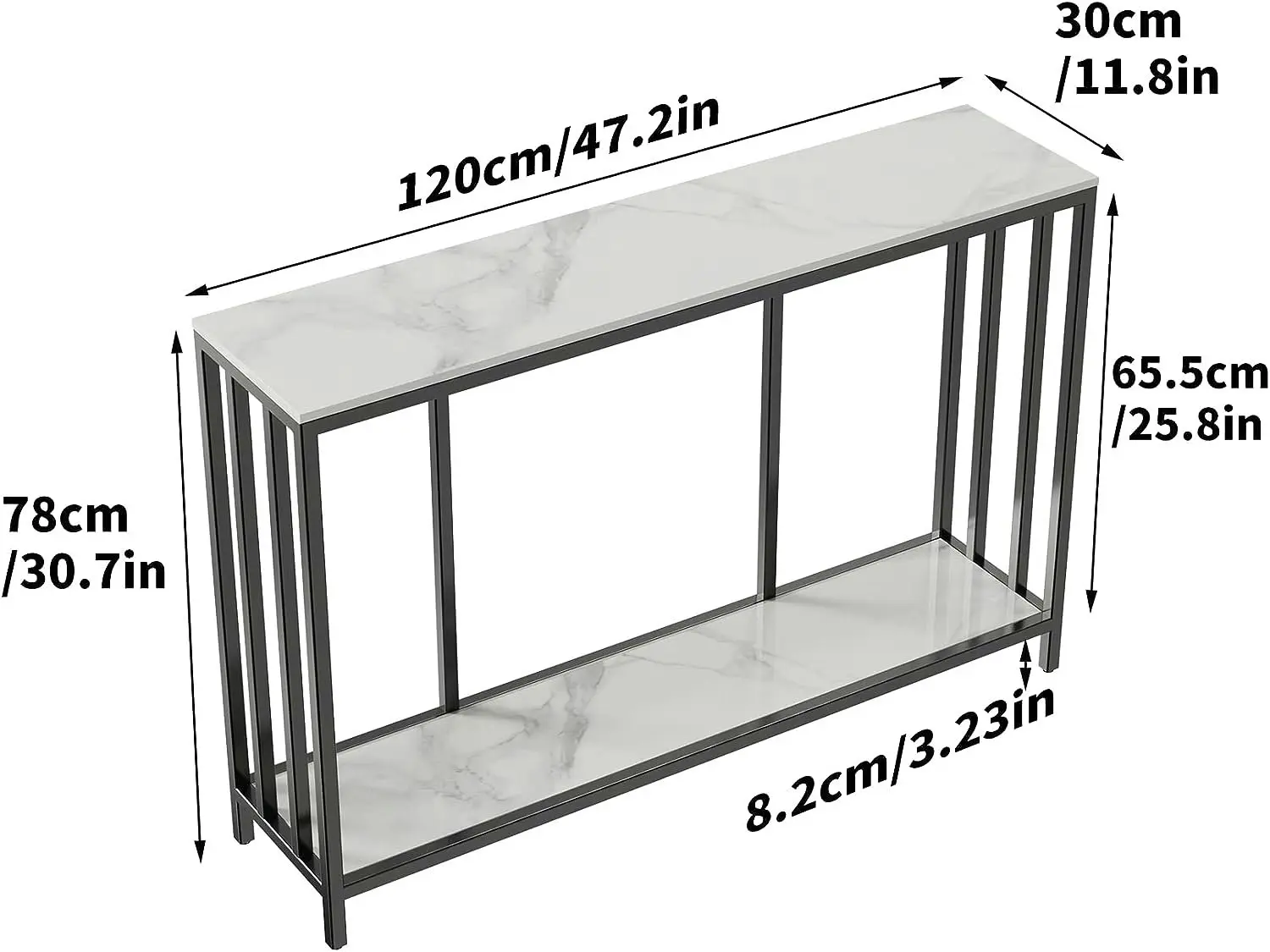 2-Tier Console Table Hallway Unit Marble Top