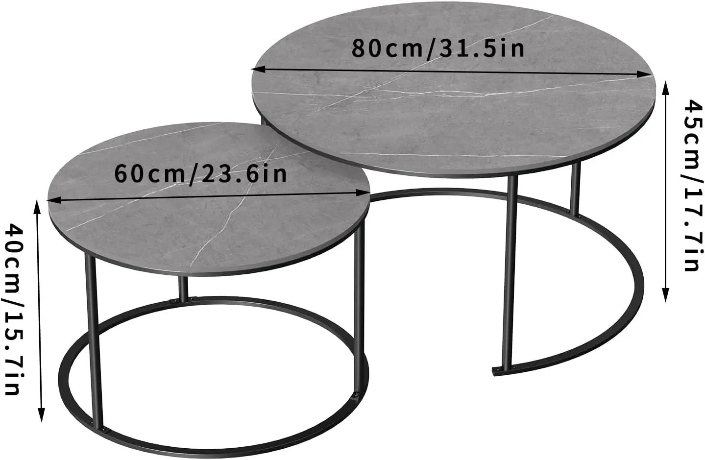 Set of 2 Coffee table, Round, Sintered Stone (Grey)