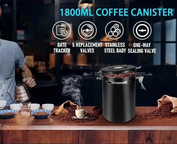 1.8L Airtight Stainless Steel Coffee Canister