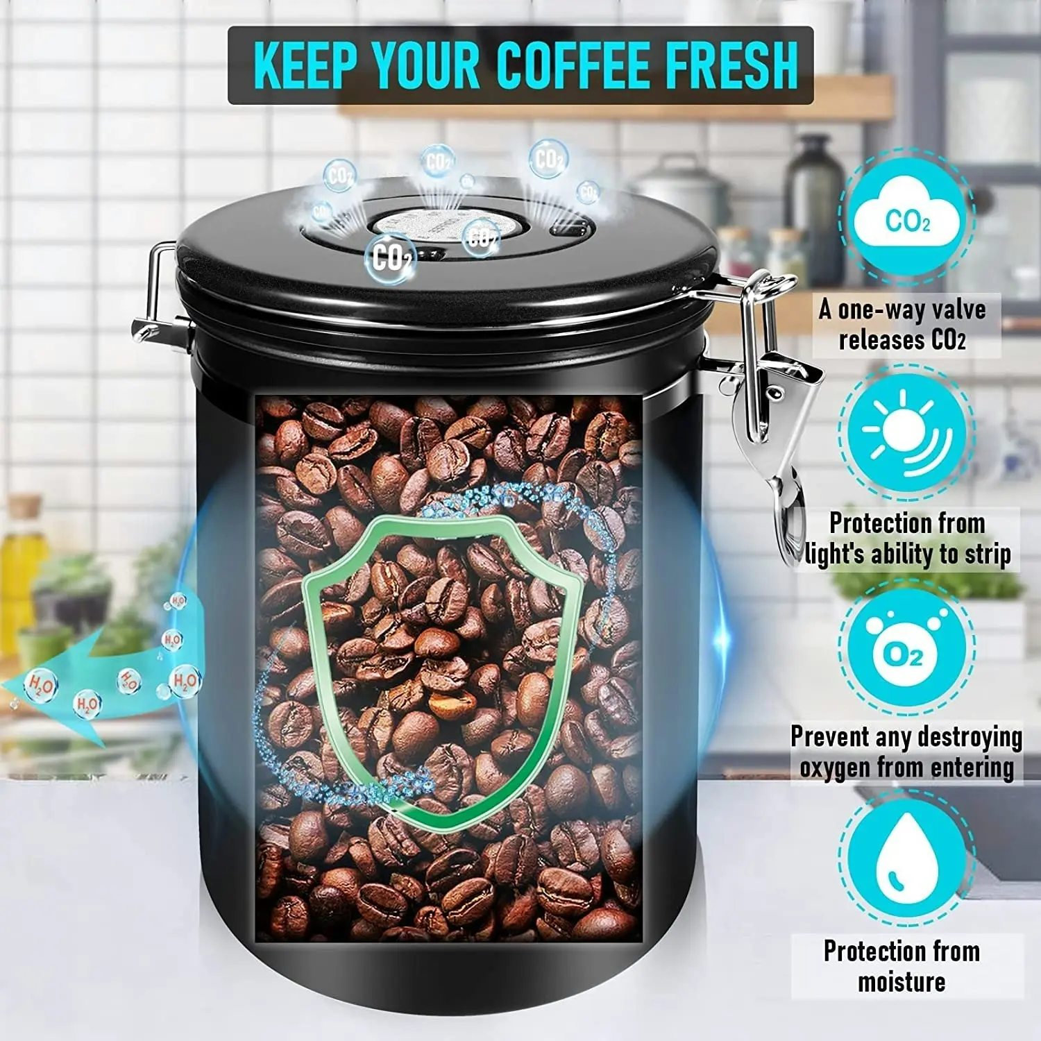 1.8L Airtight Stainless Steel Coffee Canister