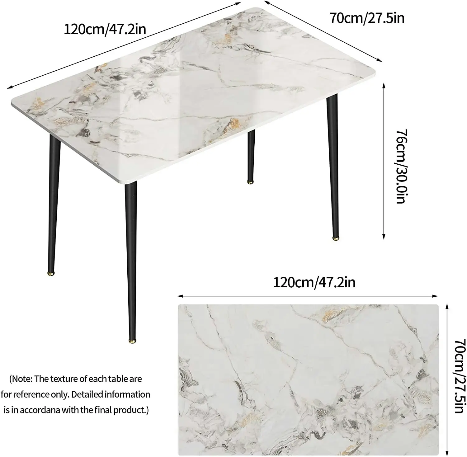 Rectangular Dining table made of Marble (Cold Jadeite) 120cm