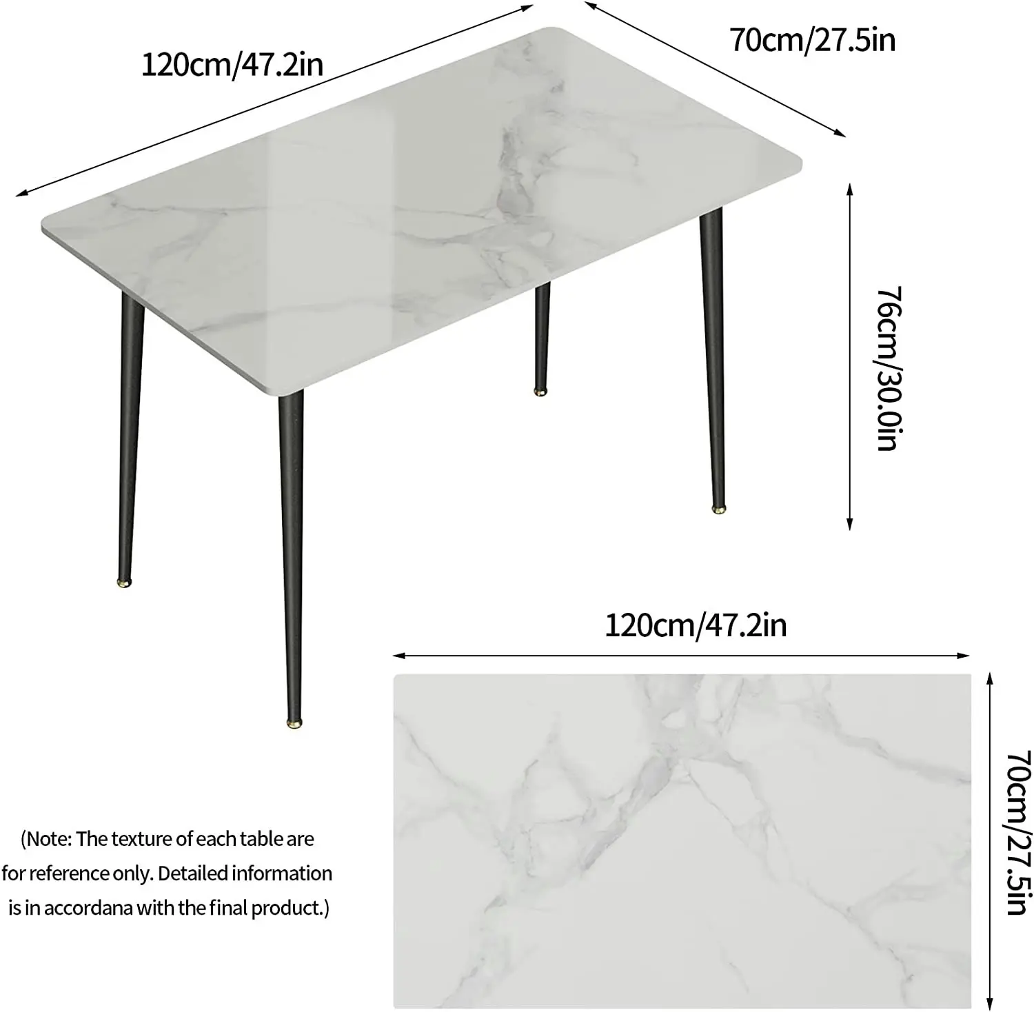 Rectangular Dining table made of Marble, Sintered Stone (White) 120cm