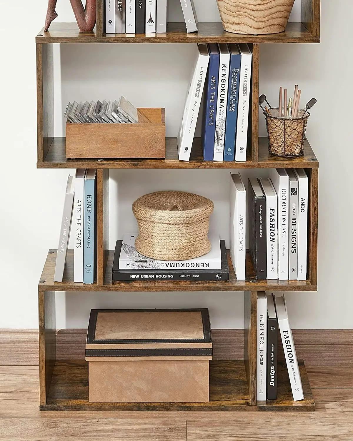 Rustic Brown 5-Tier Wooden Bookcase - Freestanding Display Shelf and Room Divider