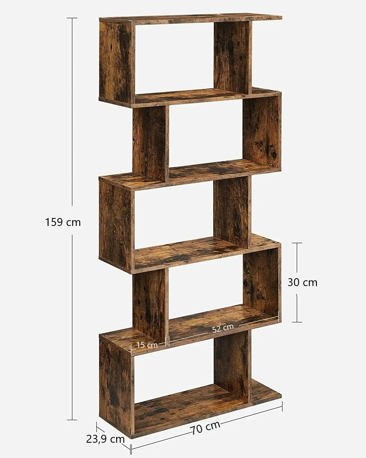 Rustic Brown 5-Tier Wooden Bookcase - Freestanding Display Shelf and Room Divider