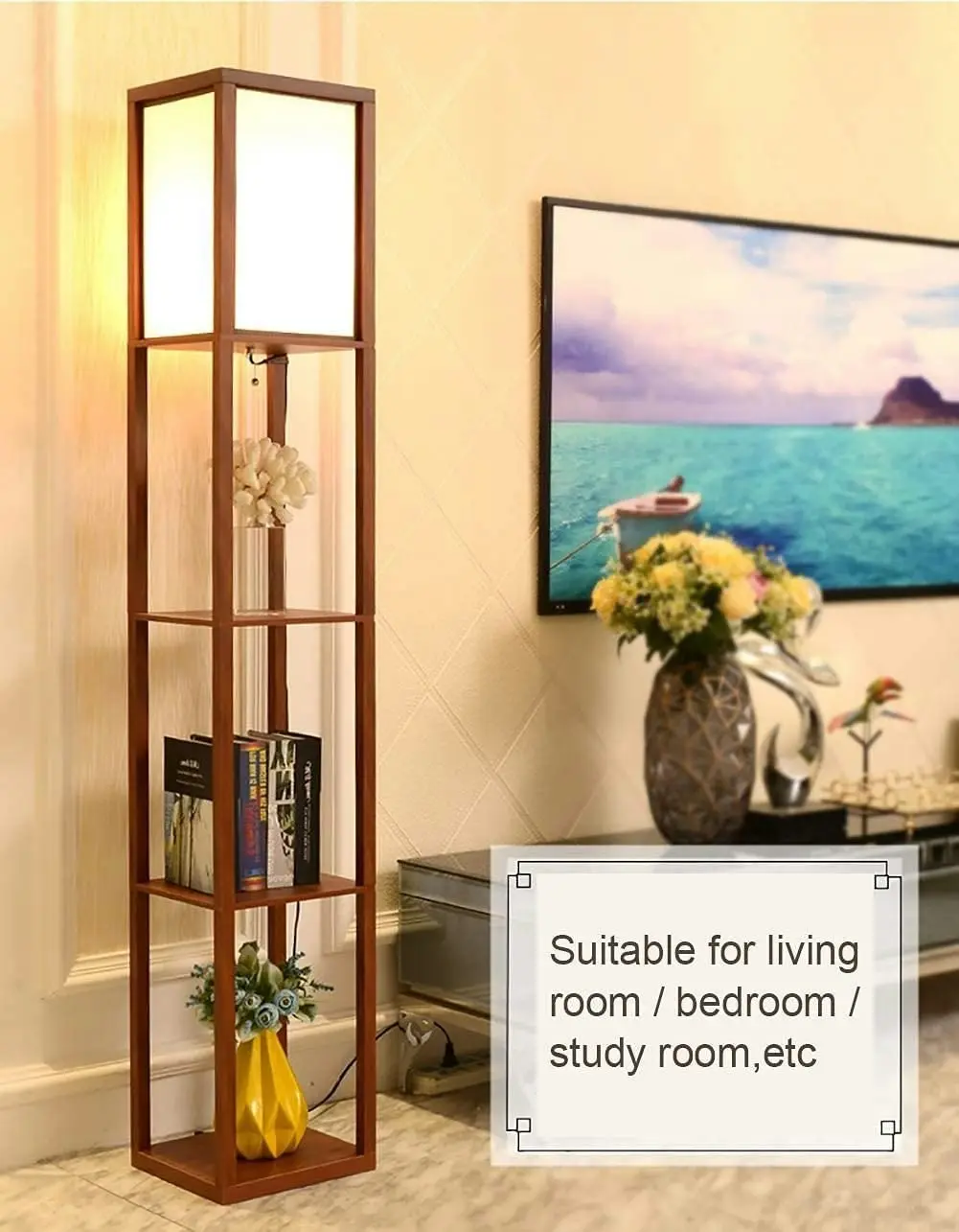 LED Shelf Floor Lamp with shelves (Brown)