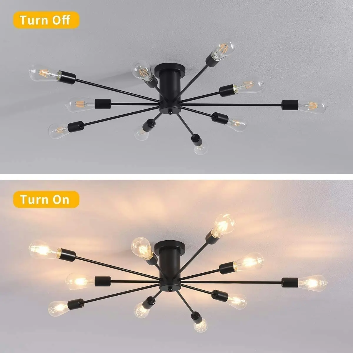 10 Lights, Modern Semi Mount Ceiling Light (Black)