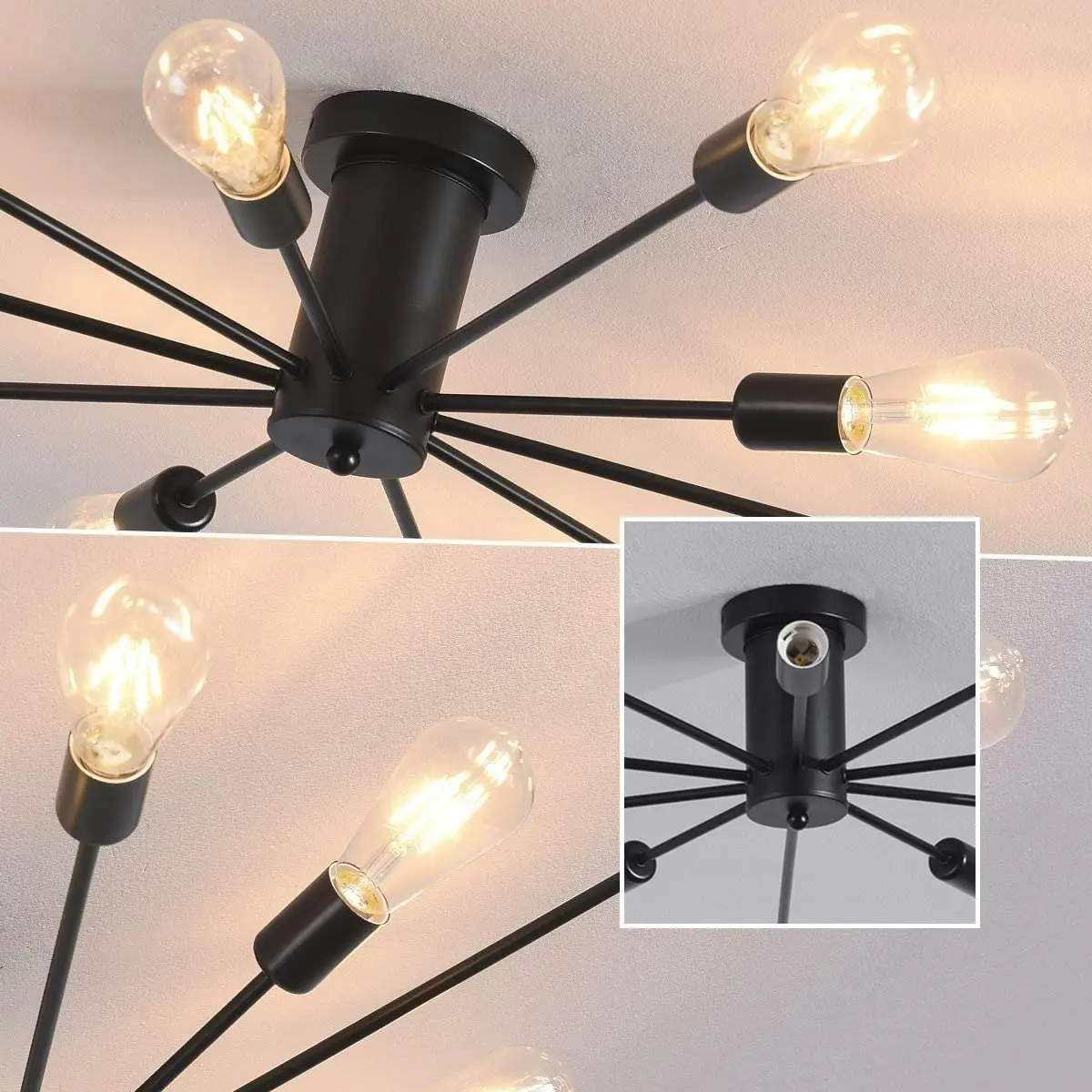 10 Lights, Modern Semi Mount Ceiling Light (Black)