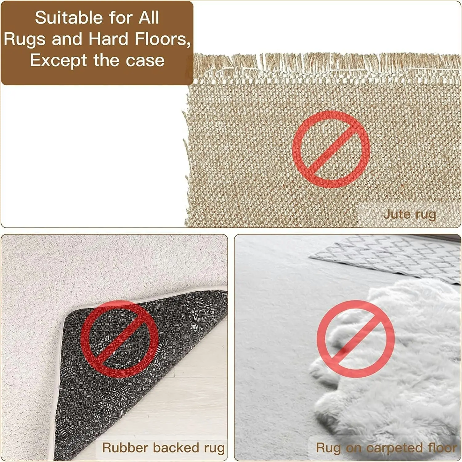 Non Slip Rug Pad Gripper, Vacuum Tech Anti Curling Pads, Keep Rug in Place, 4 PCS 10x10cm