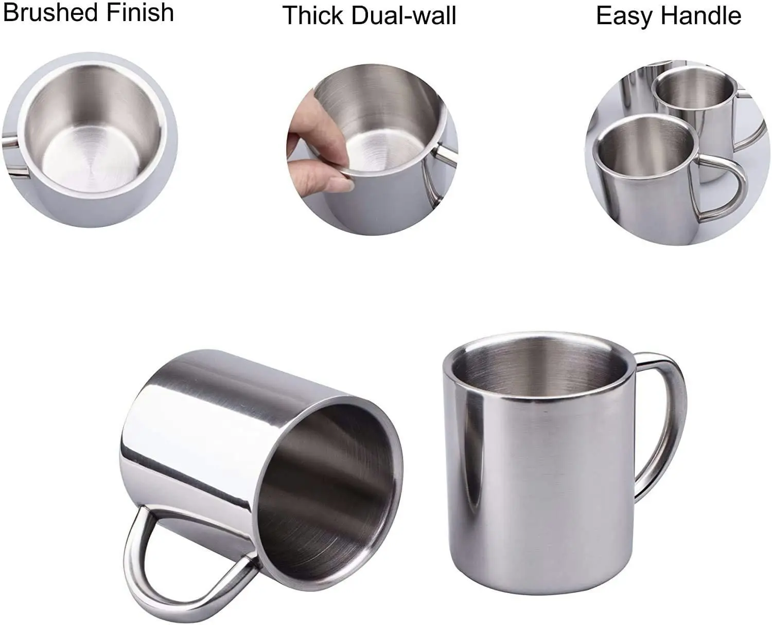 2 Pack Coffee Mugs Double Wall Stainless Steel Heat Insulation (220ml)