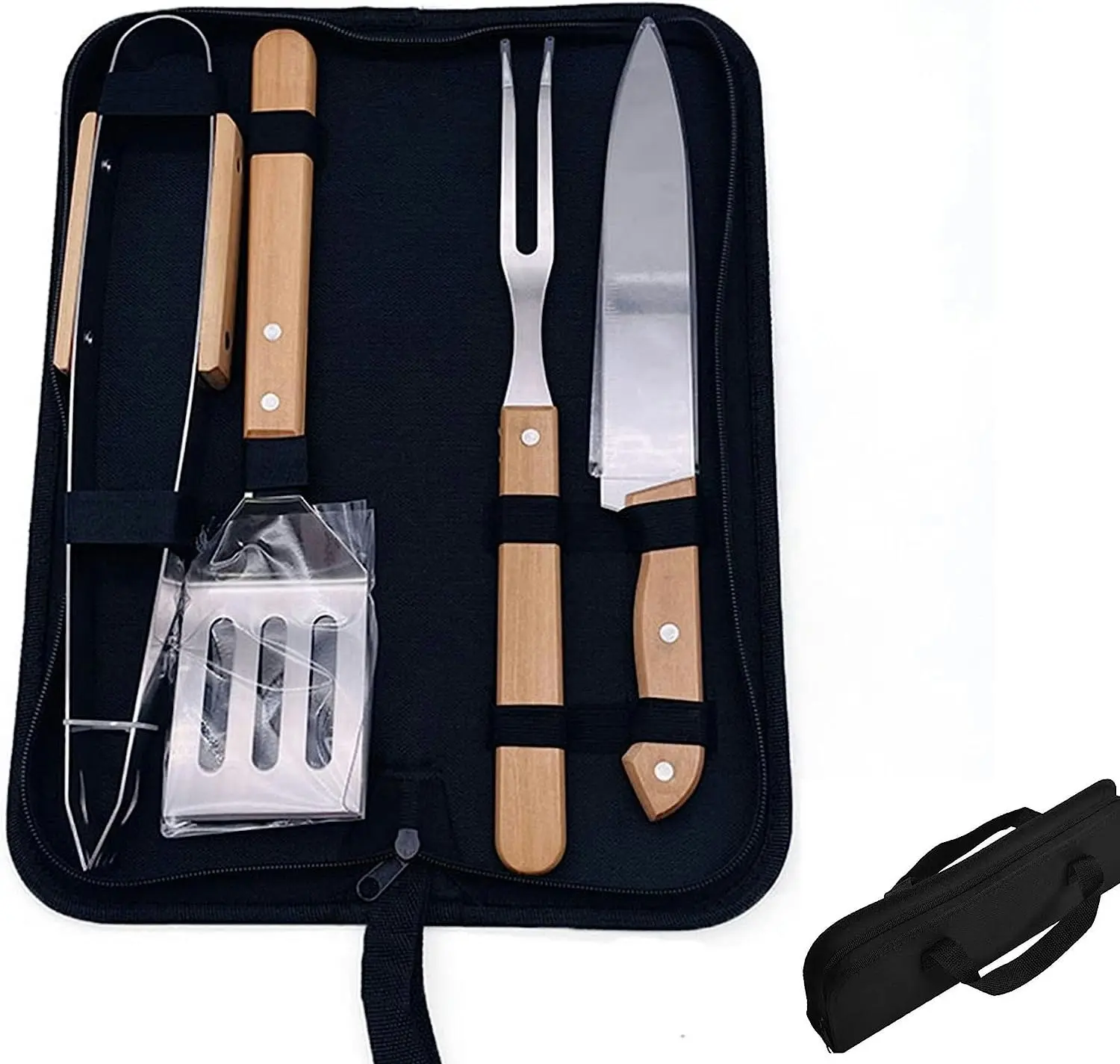 BBQ Grilling Tools Set, 4 pcs Grill Utensils, Heavy Duty Stainless Steel, Portable Canvas Bag, Outdoor Camping Backyard