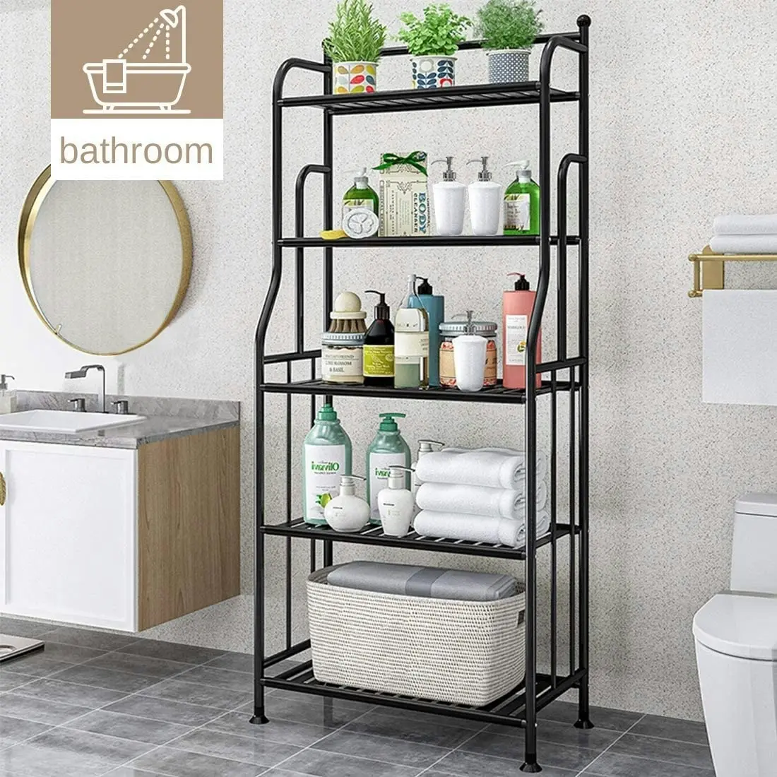 5-Tier Shelving Unit Metal Rack (Black)