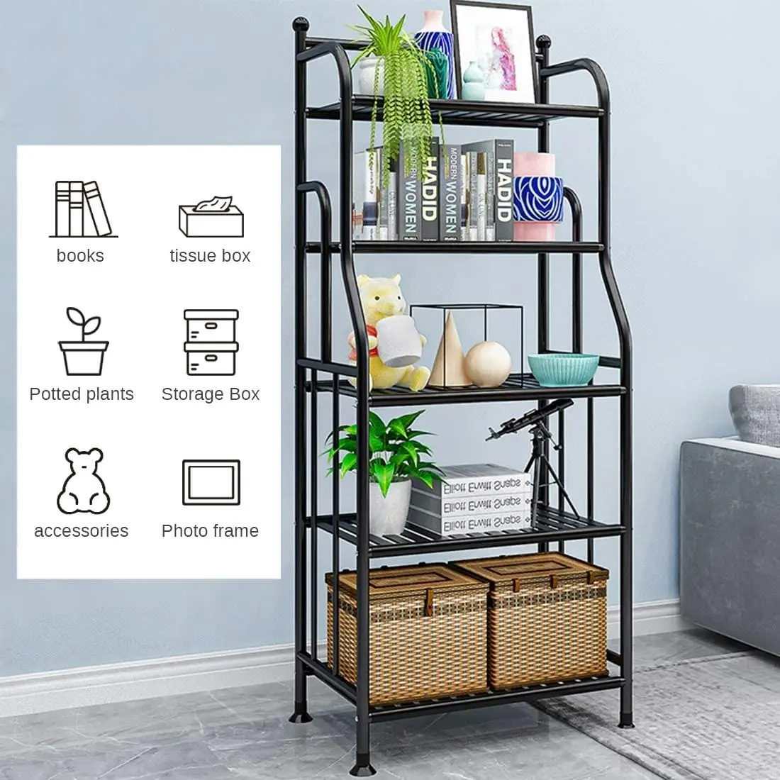 5-Tier Shelving Unit Metal Rack (Black)