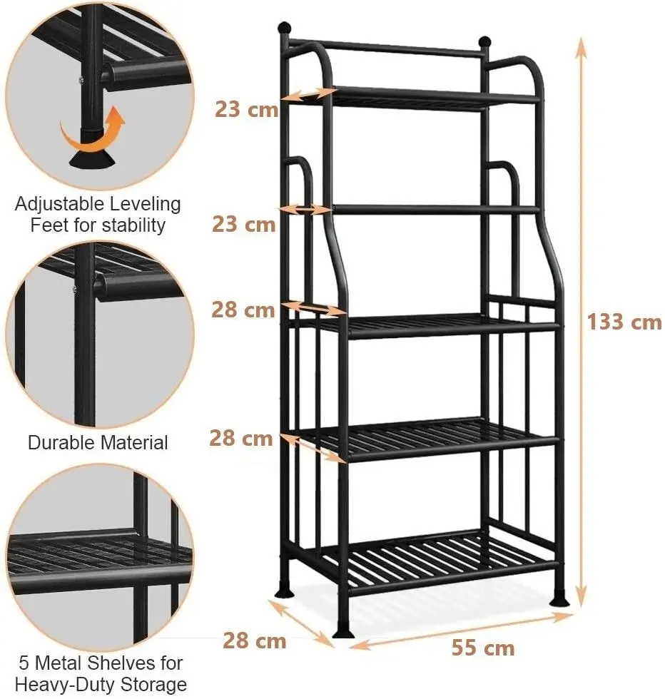 5-Tier Shelving Unit Metal Rack (Black)