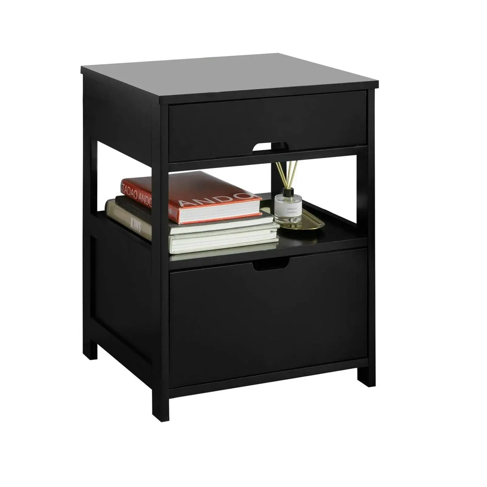 CARLA HOME Black Bedside Table with 2 Drawers