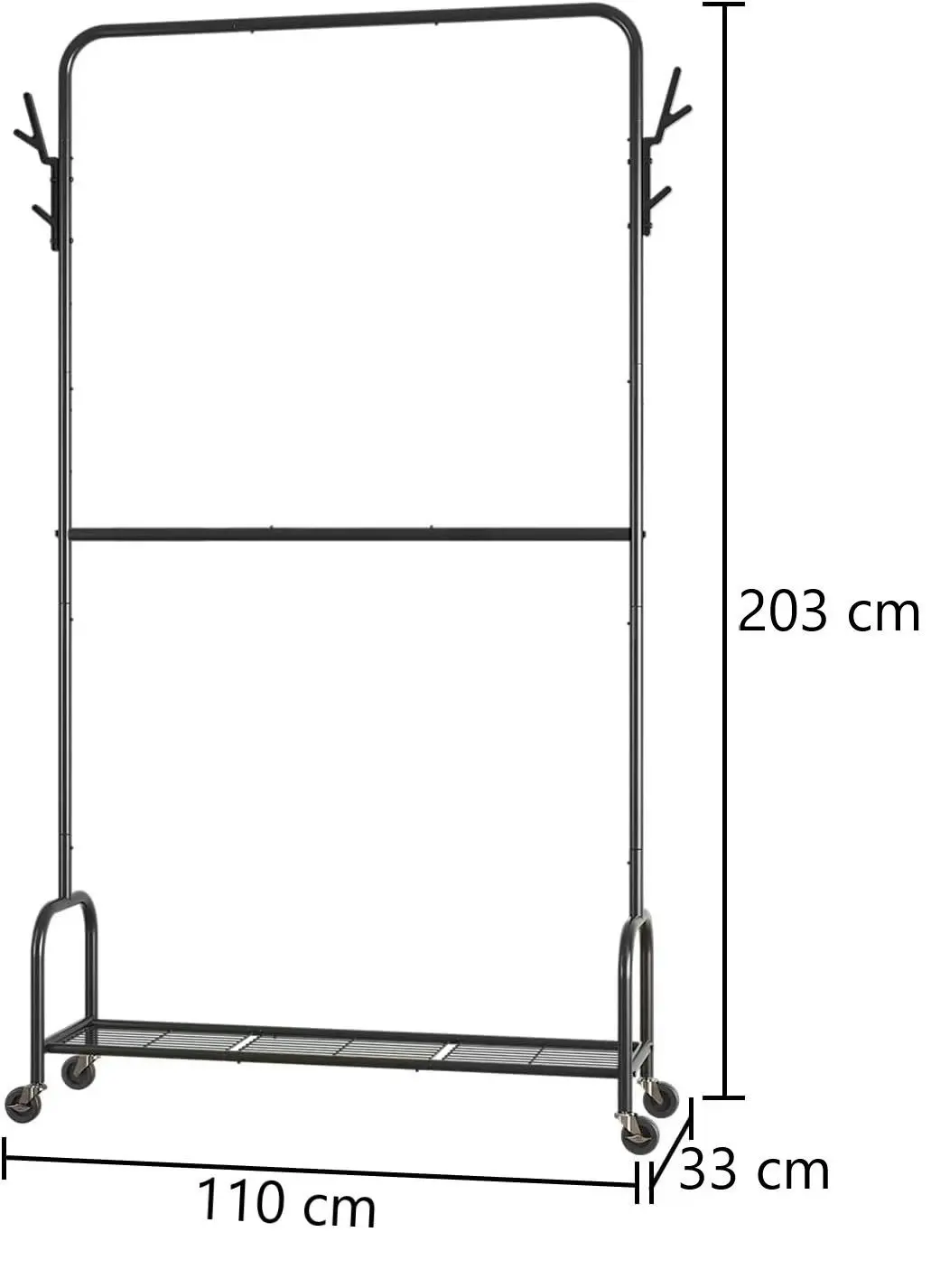 Clothes Rack Wheels Garment Rack, Large Black