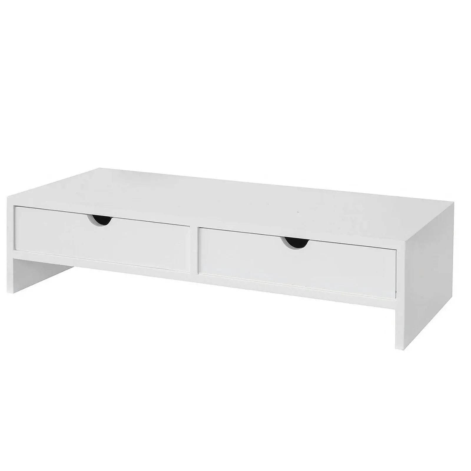 VIKUS White Monitor Stand Desk Organizer with 2 Drawers