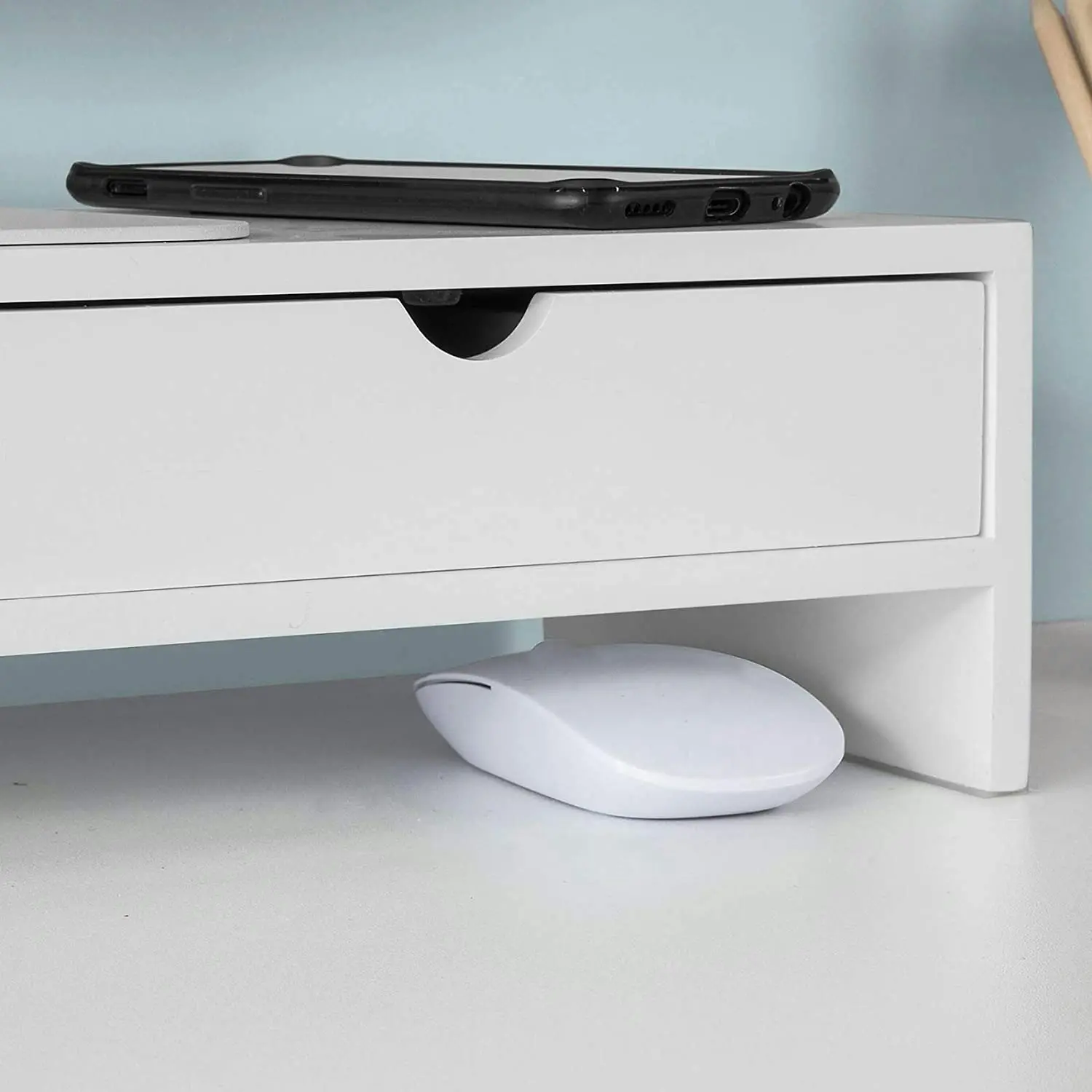 VIKUS White Monitor Stand Desk Organizer with 2 Drawers