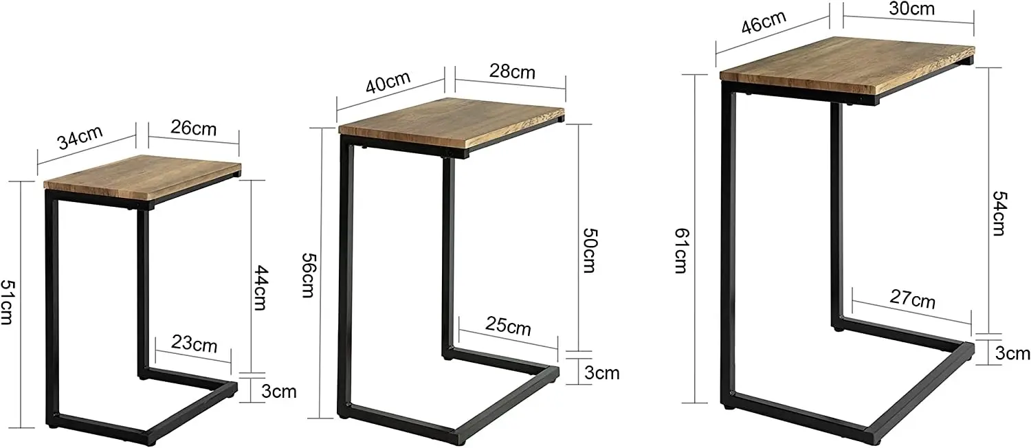 Set of 3 Industrial Style Nesting Side Tables