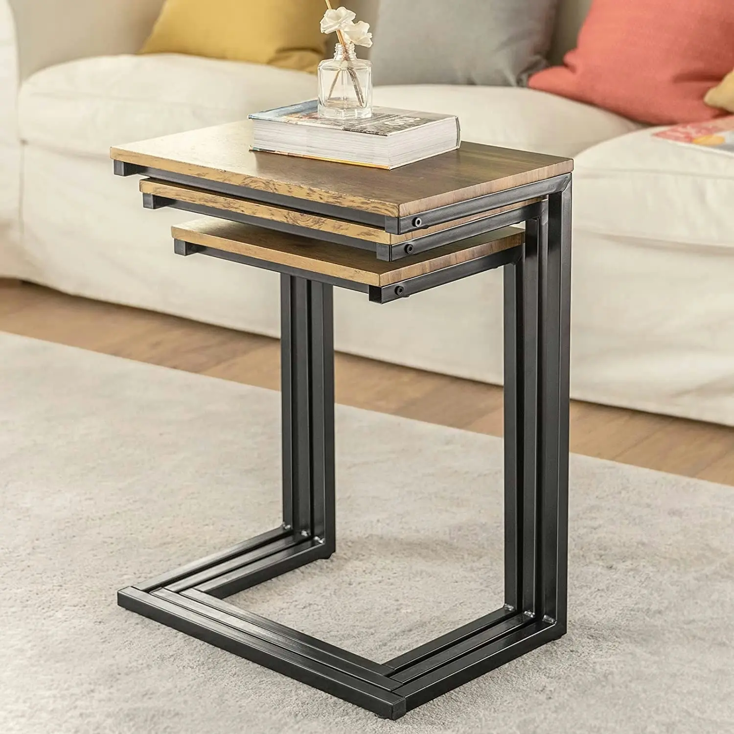 Set of 3 Industrial Style Nesting Side Tables