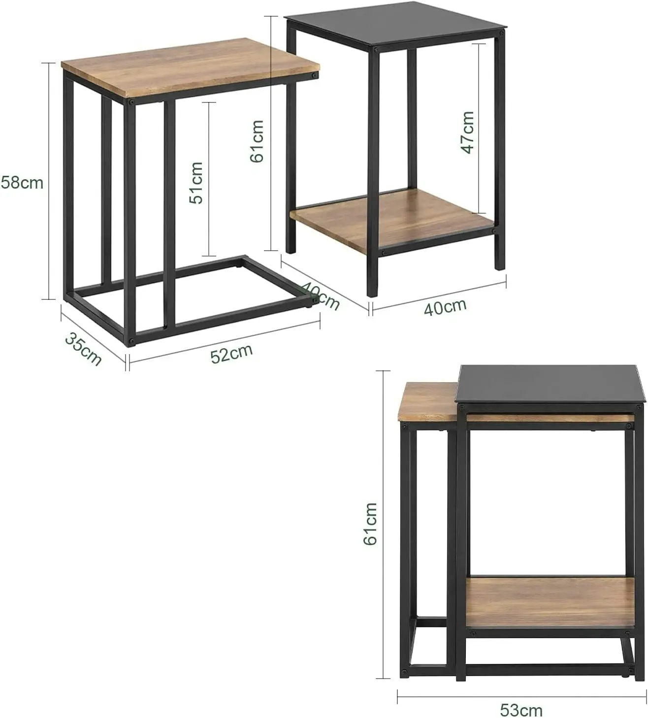 Set of 2 Side Tables - Stackable Coffee Tables for Living Room