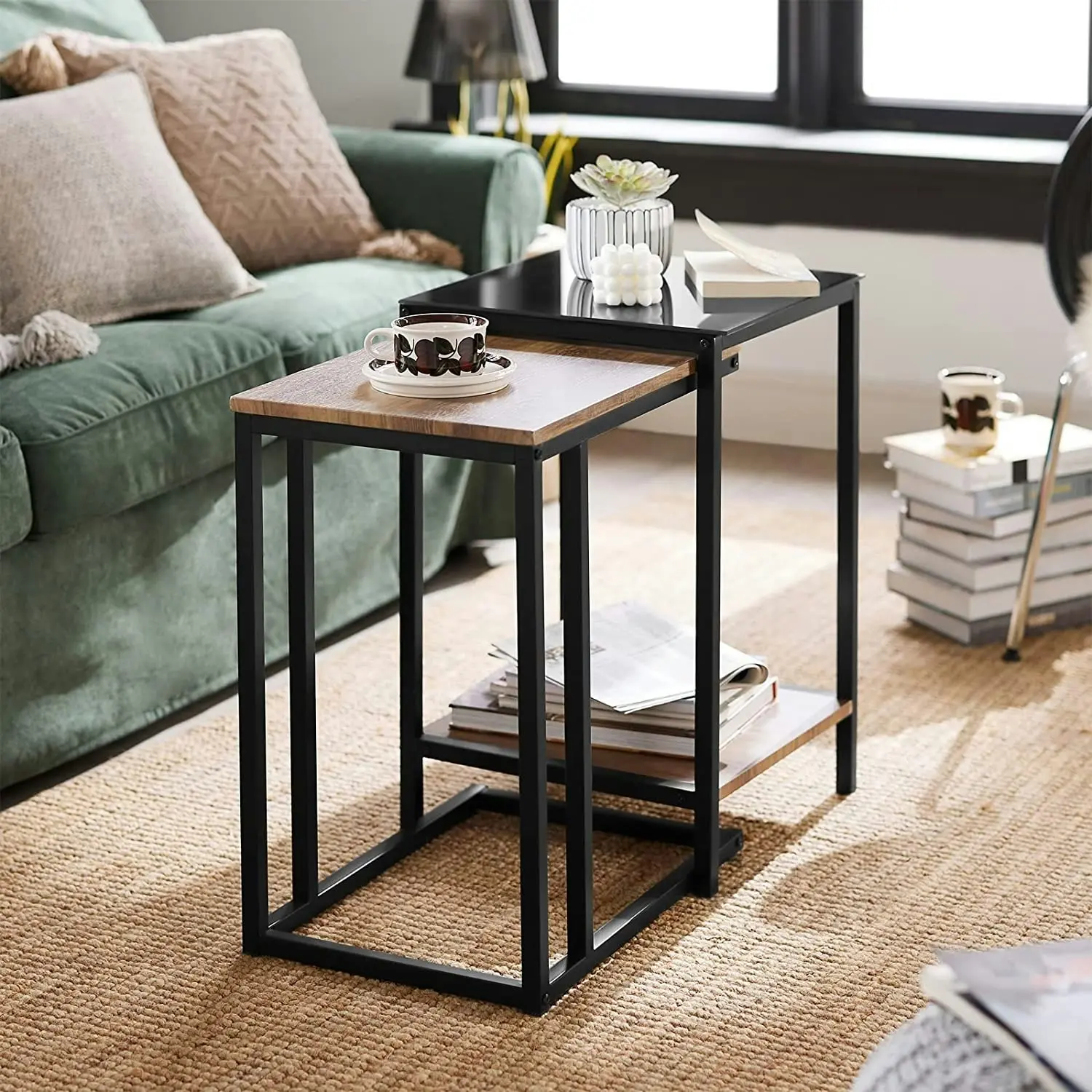 Set of 2 Side Tables - Stackable Coffee Tables for Living Room