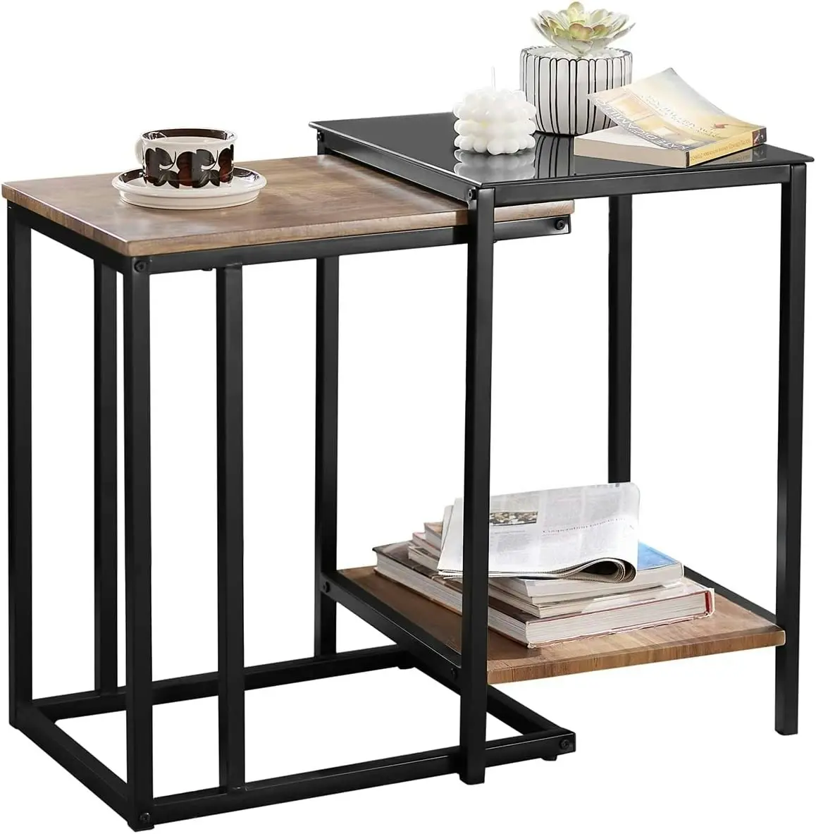 Set of 2 Side Tables - Stackable Coffee Tables for Living Room