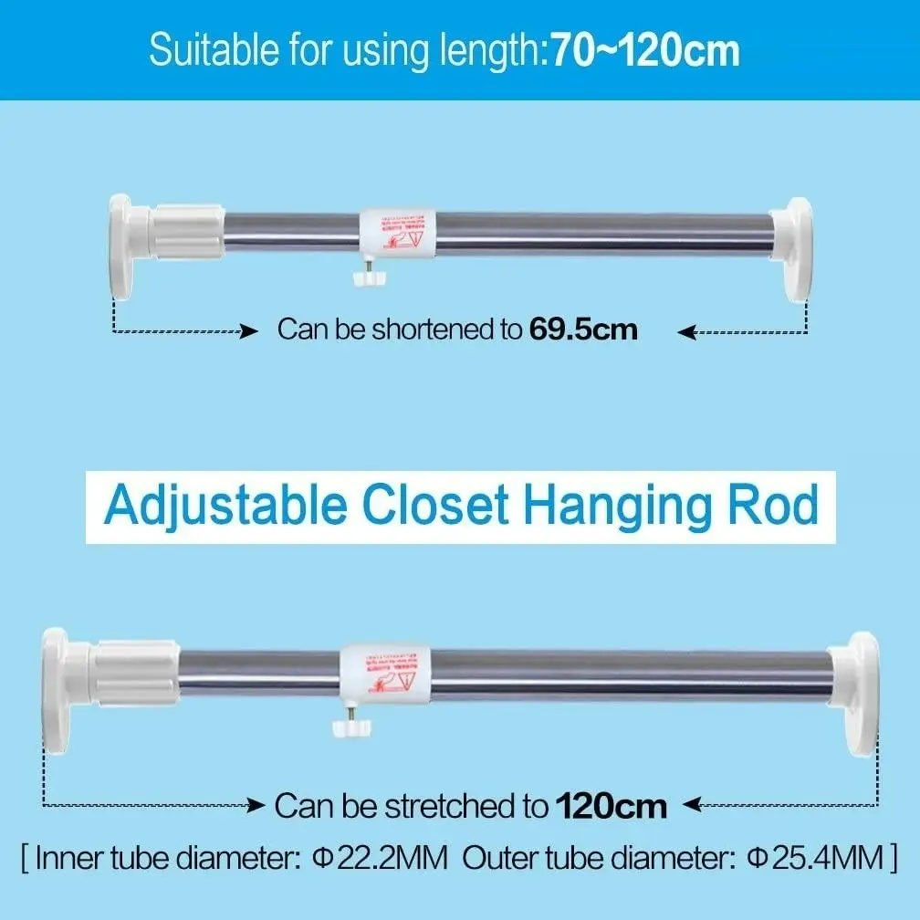 Expandable Clothes Hanging Bar Rail for Wardrobe (25.4mm Pipe Diameter)