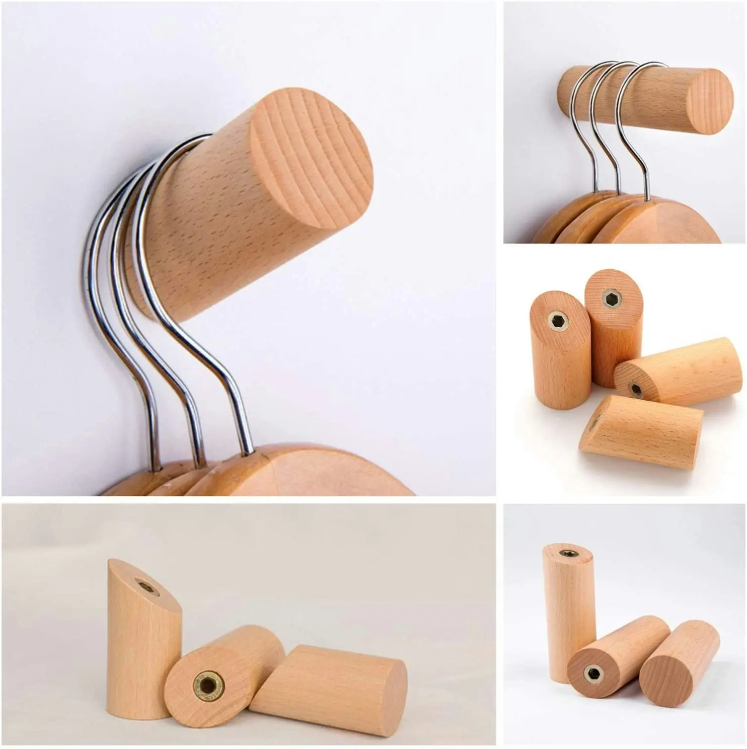 6 Pack Decorative Wood Wall Hooks (Beech)