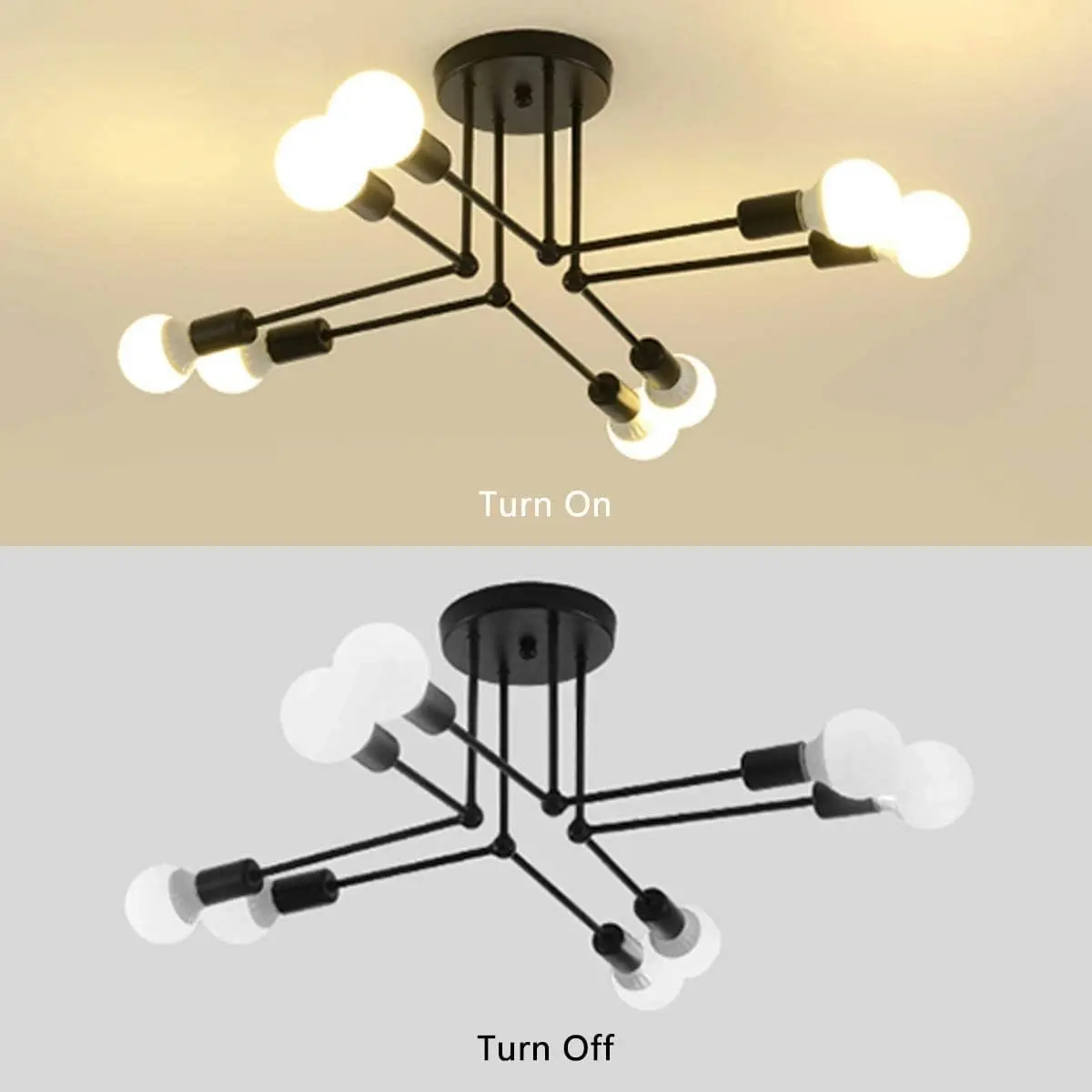 8 Lights, Semi Flush Mount Ceiling Light (Black)