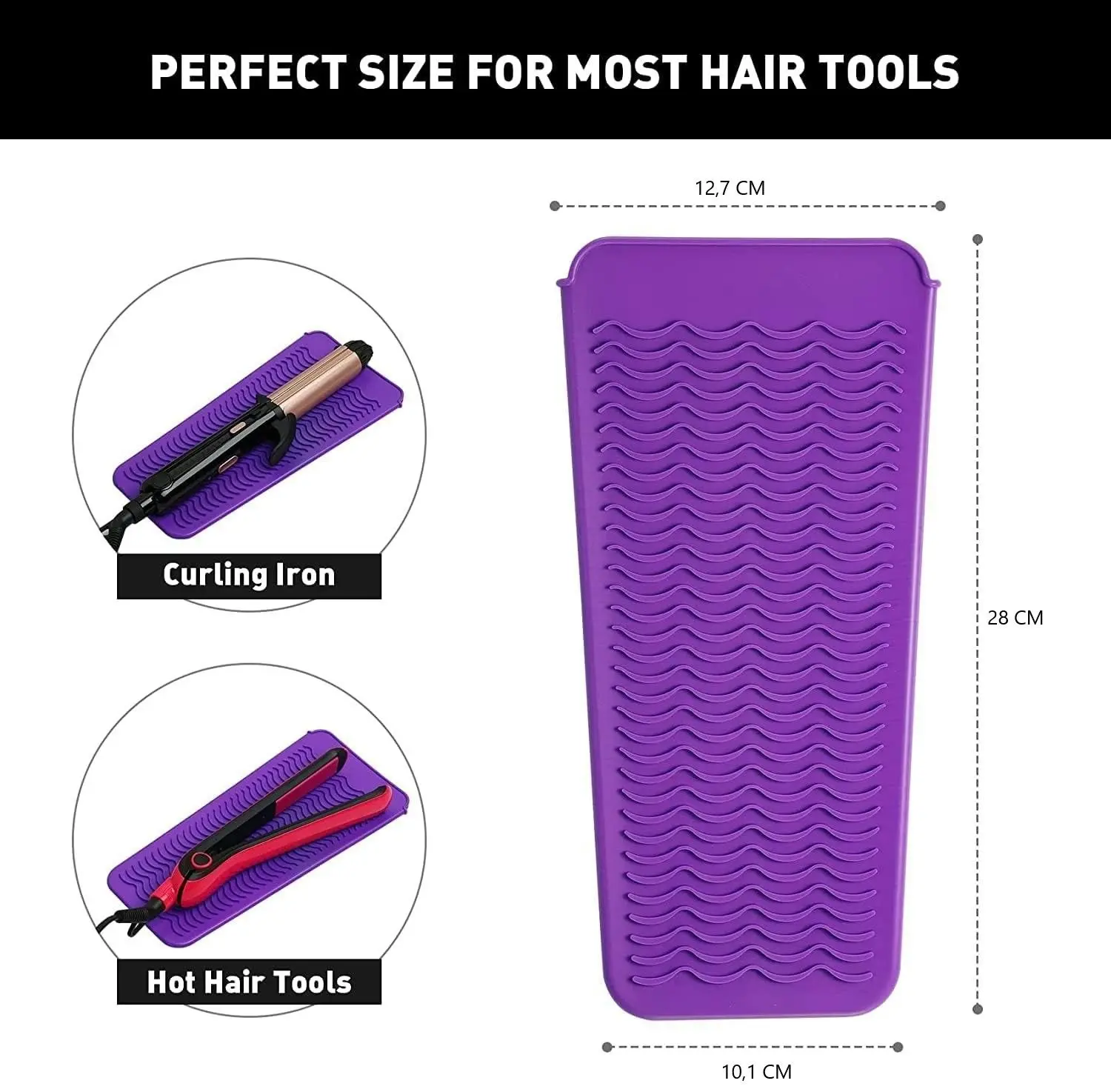 2 Pack Heat Resistant Silicone Mat Pouch for Flat Iron, Curling Iron,Hair Straightener,Hair Curling Wands,Hot Hair Tools (Purple & Black)