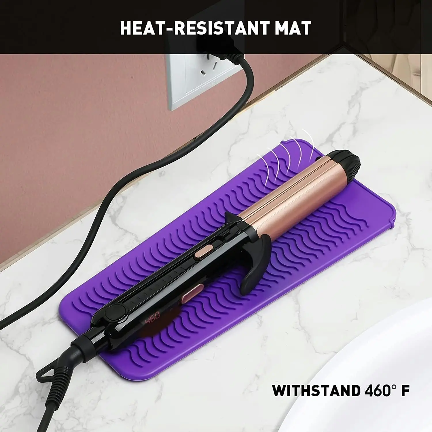 2 Pack Heat Resistant Silicone Mat Pouch for Flat Iron, Curling Iron,Hair Straightener,Hair Curling Wands,Hot Hair Tools (Purple & Black)