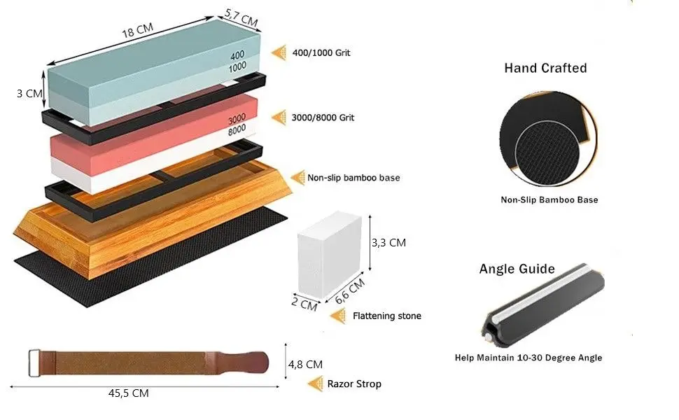 Knife Sharpening Stone Kit, 4 Side Grit 400/1000 3000/8000